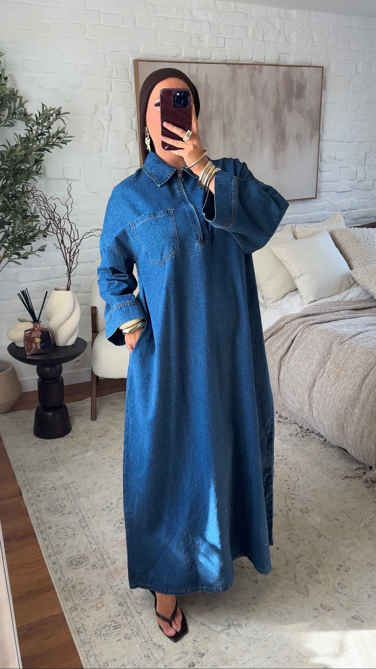 Chemise ultra longue sans fentes en jean brut à fermeture | Denim brut