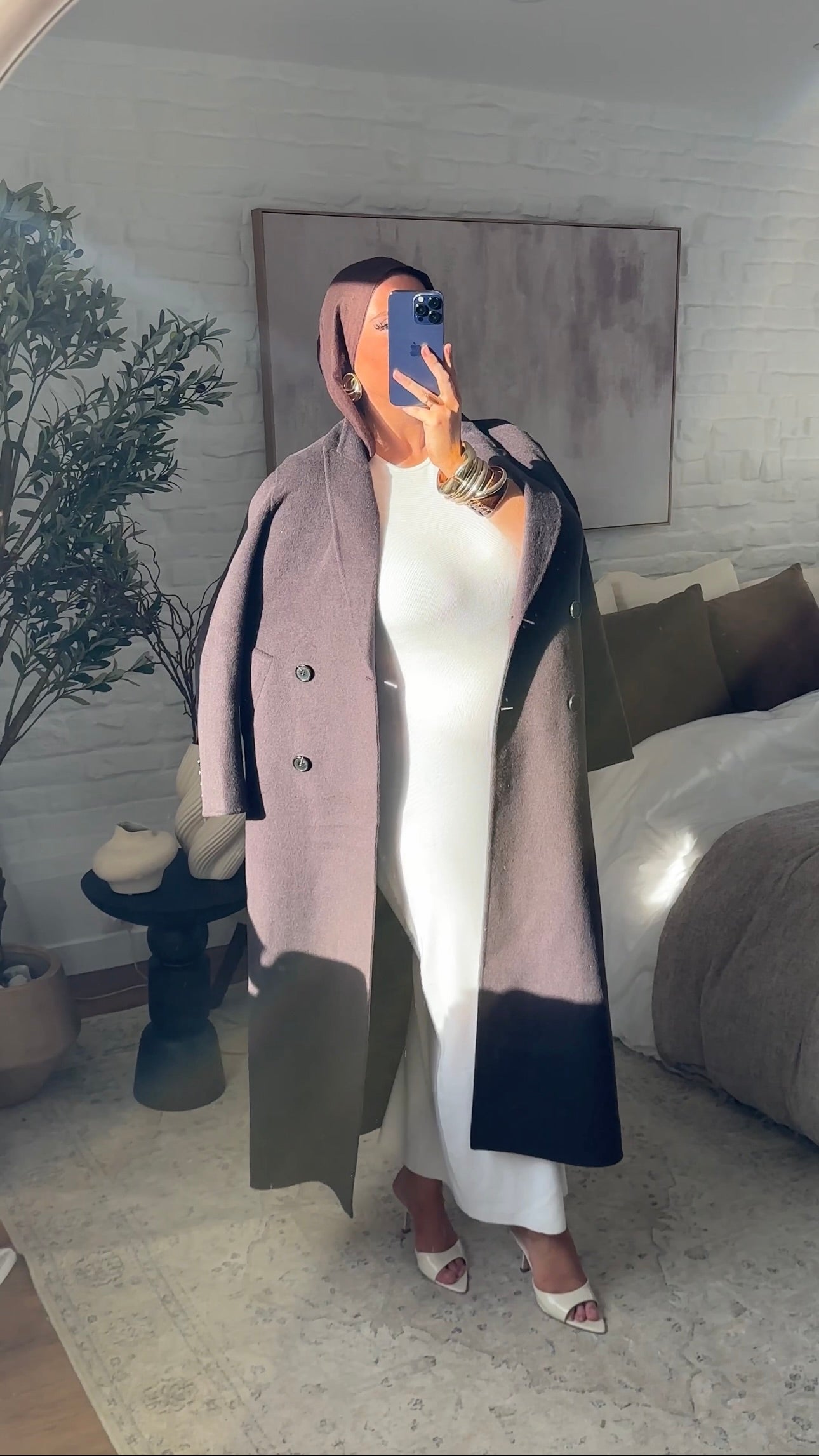 Robe longue en maille à manches longues | Blanc