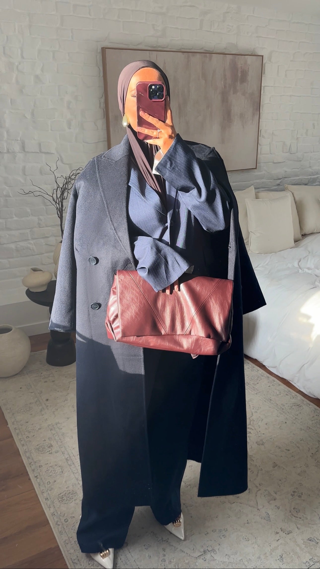 Set blazer oversize rayé et pantalon ultra long rayé oversize droit | Bleu marine