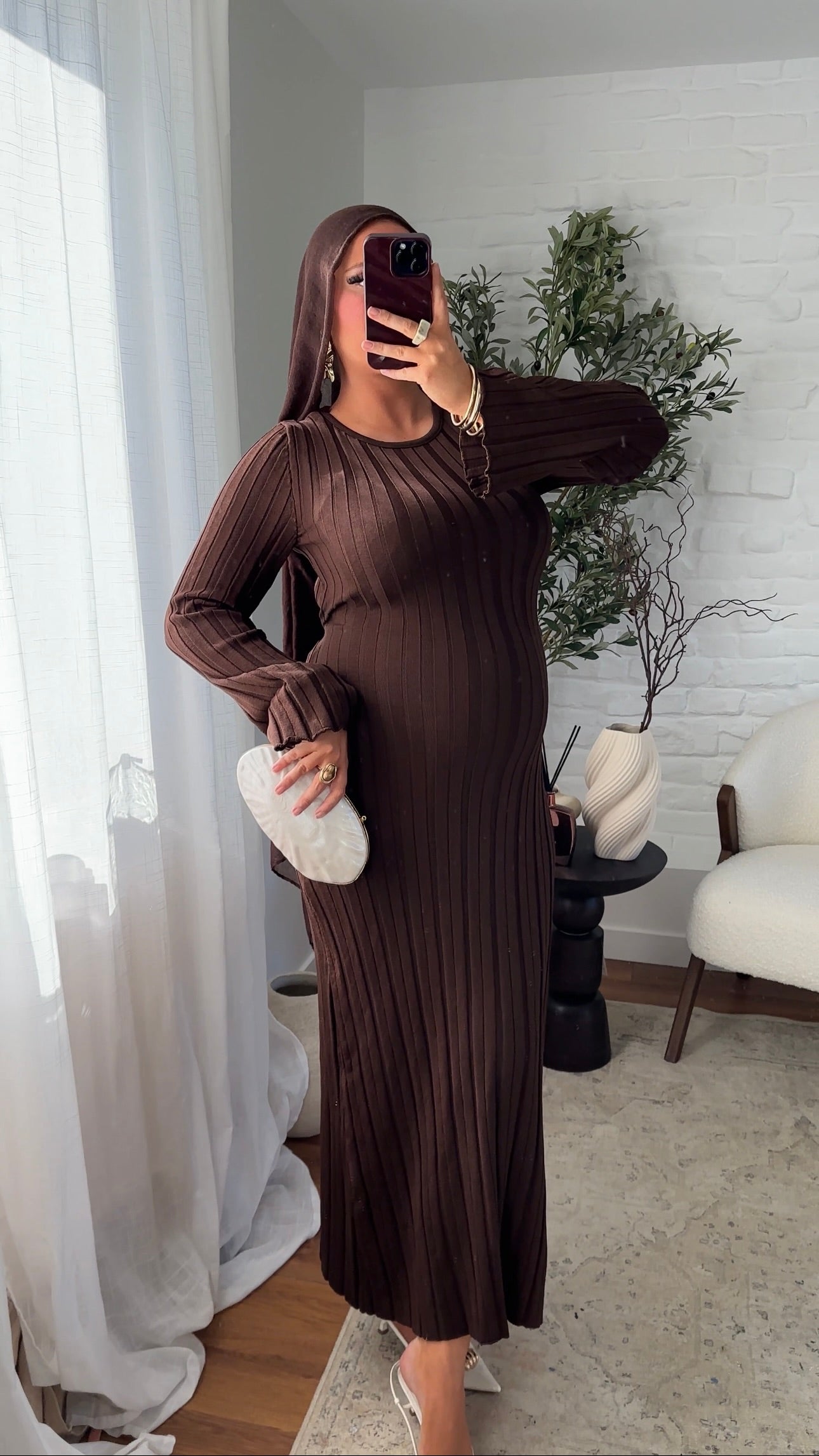 Robe pull en maille ultra douce en coton | Marron