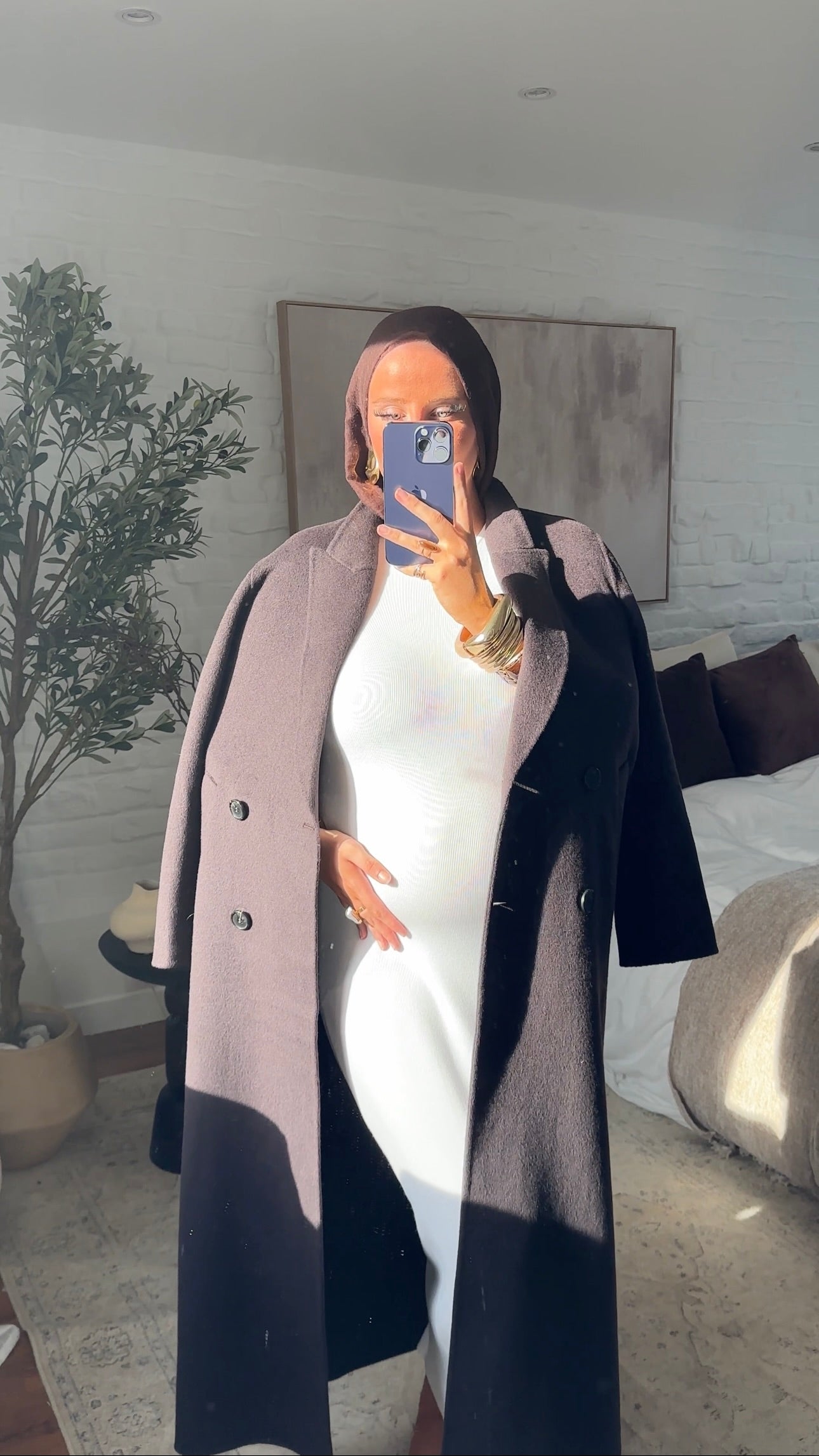 Robe longue en maille à manches longues | Blanc