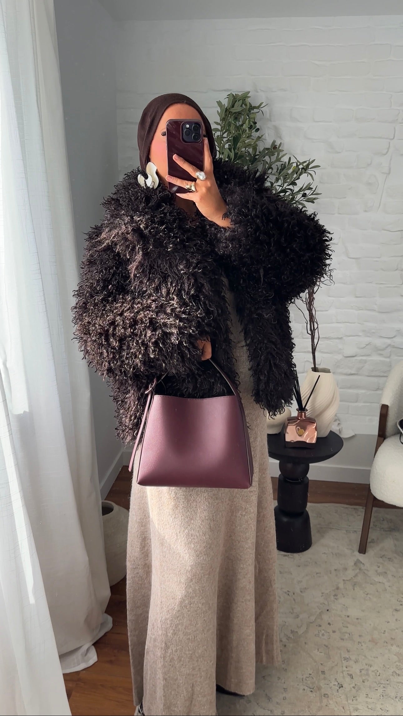 Veste en fausse fourrure à peluches | Marron