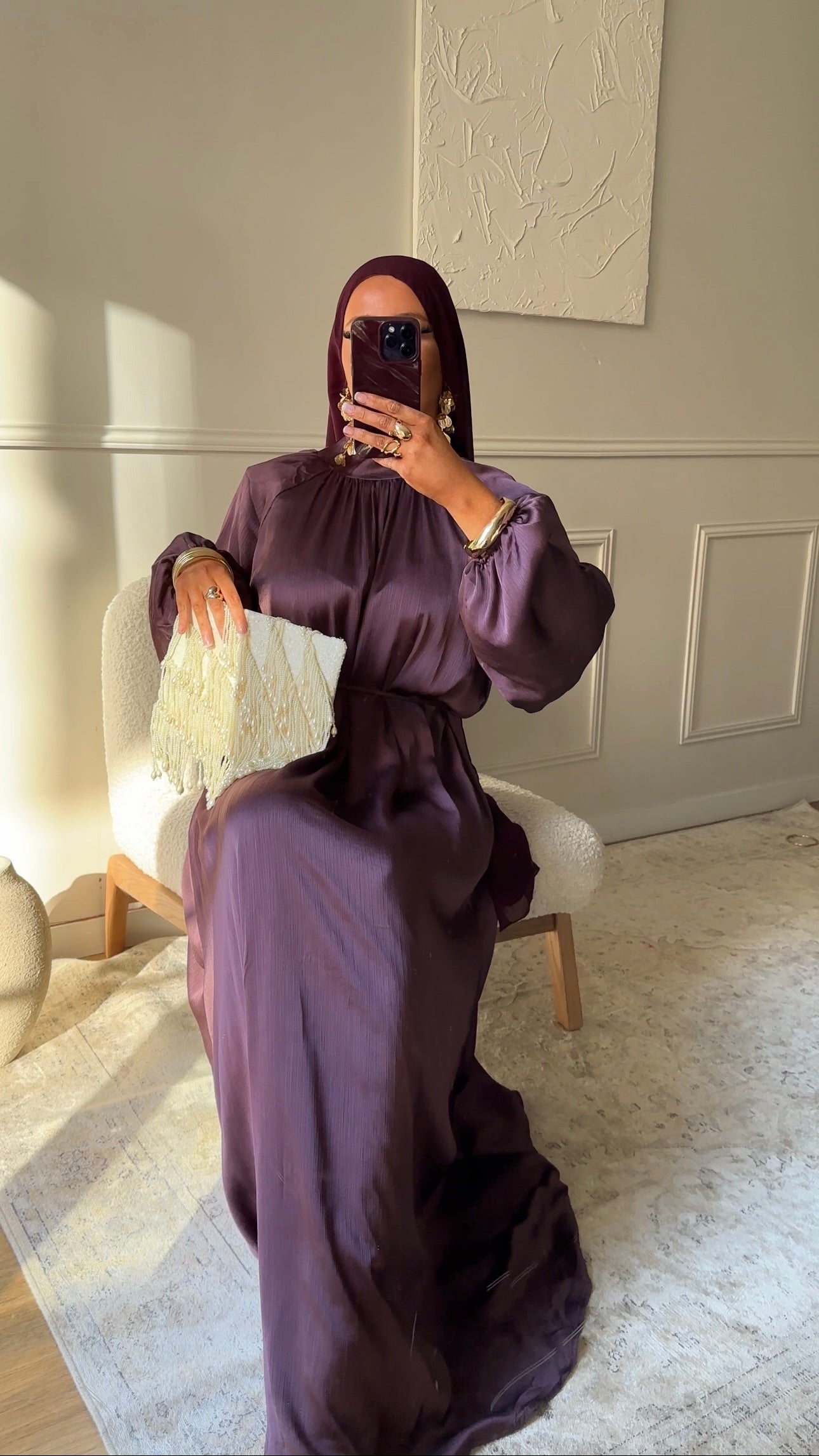 Robe ultra longue satinée à ceinture | Violet