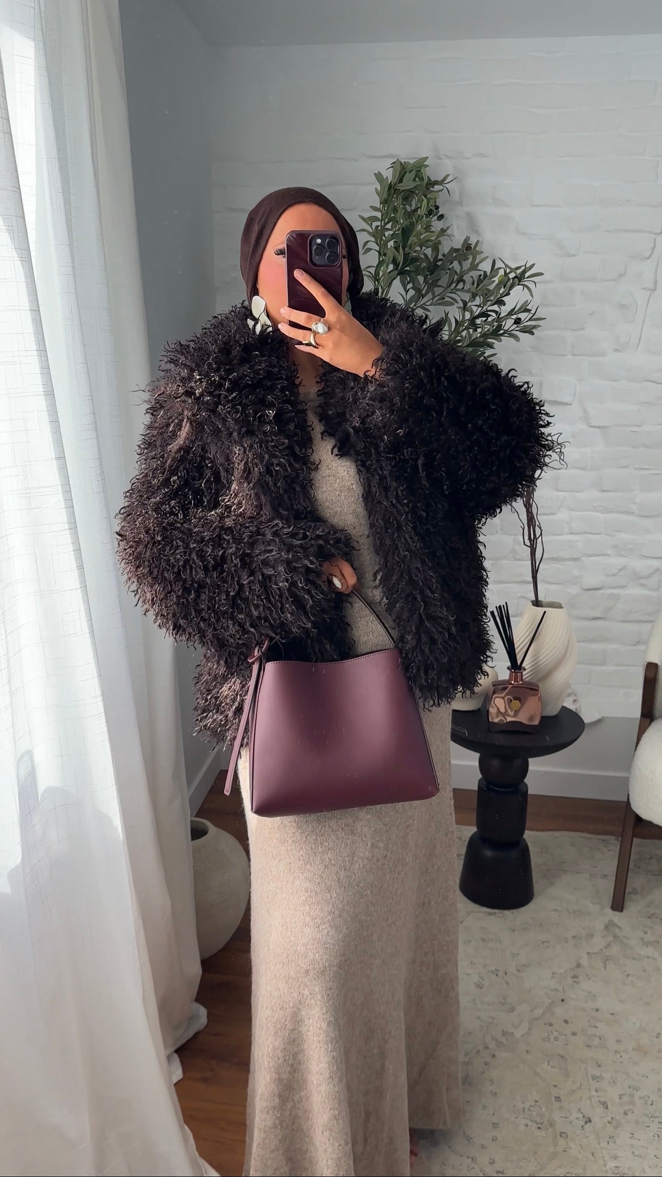 Veste en fausse fourrure à peluches | Marron