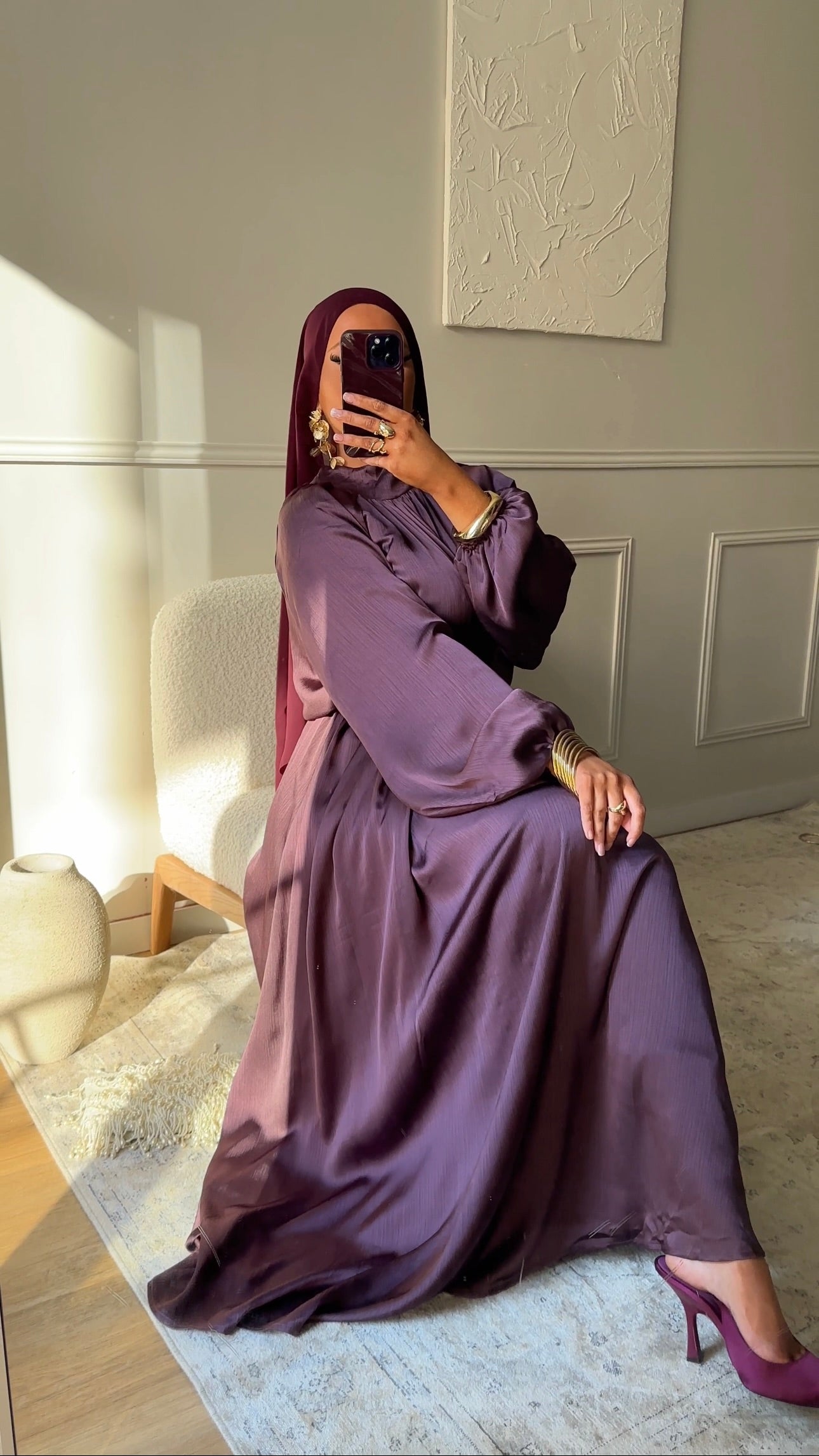 Robe ultra longue satinée à ceinture | Violet