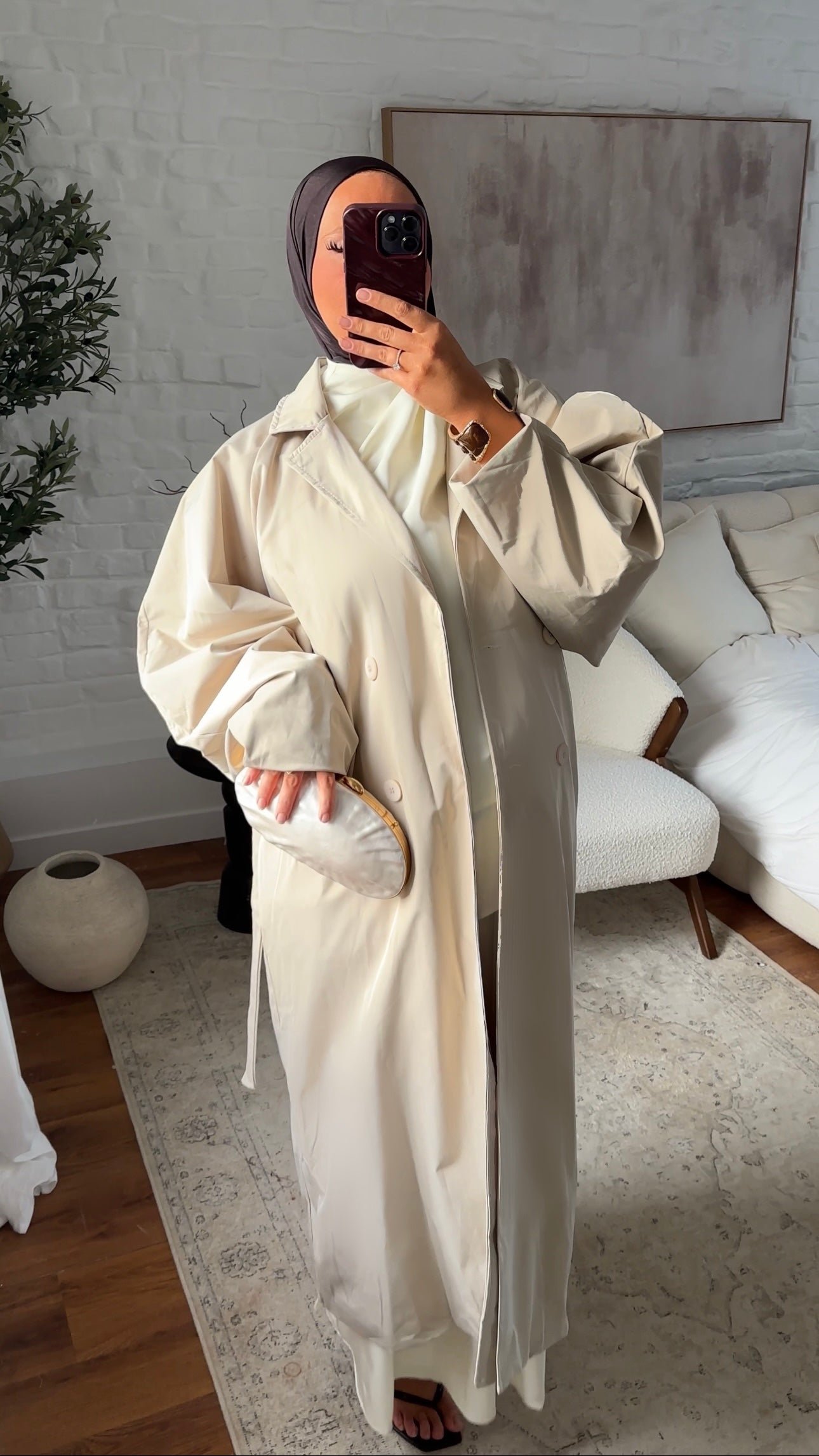 Trench ultra long à manches bouffantes | Beige