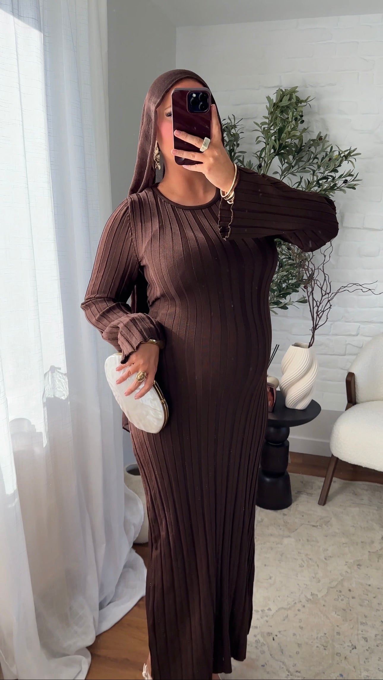 Robe pull en maille ultra douce en coton | Marron