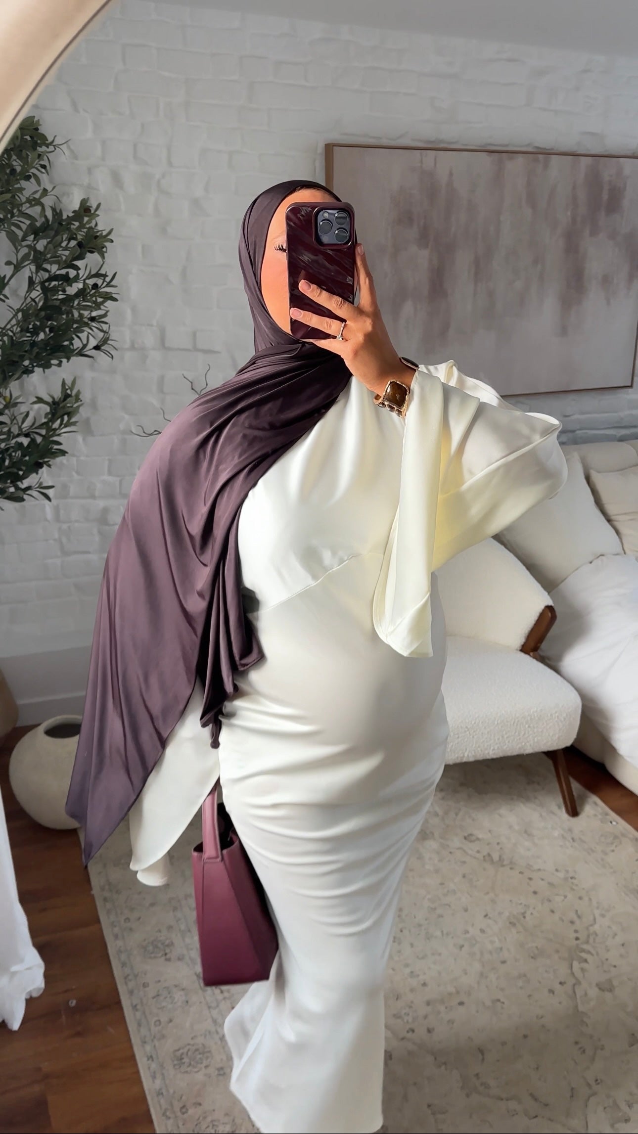 Robe longue satinée à manches évasées MINEL Blanc | Pré-commande