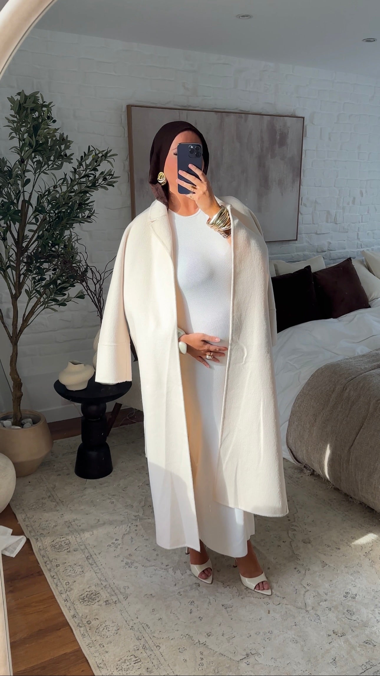 Robe longue en maille à manches longues | Blanc