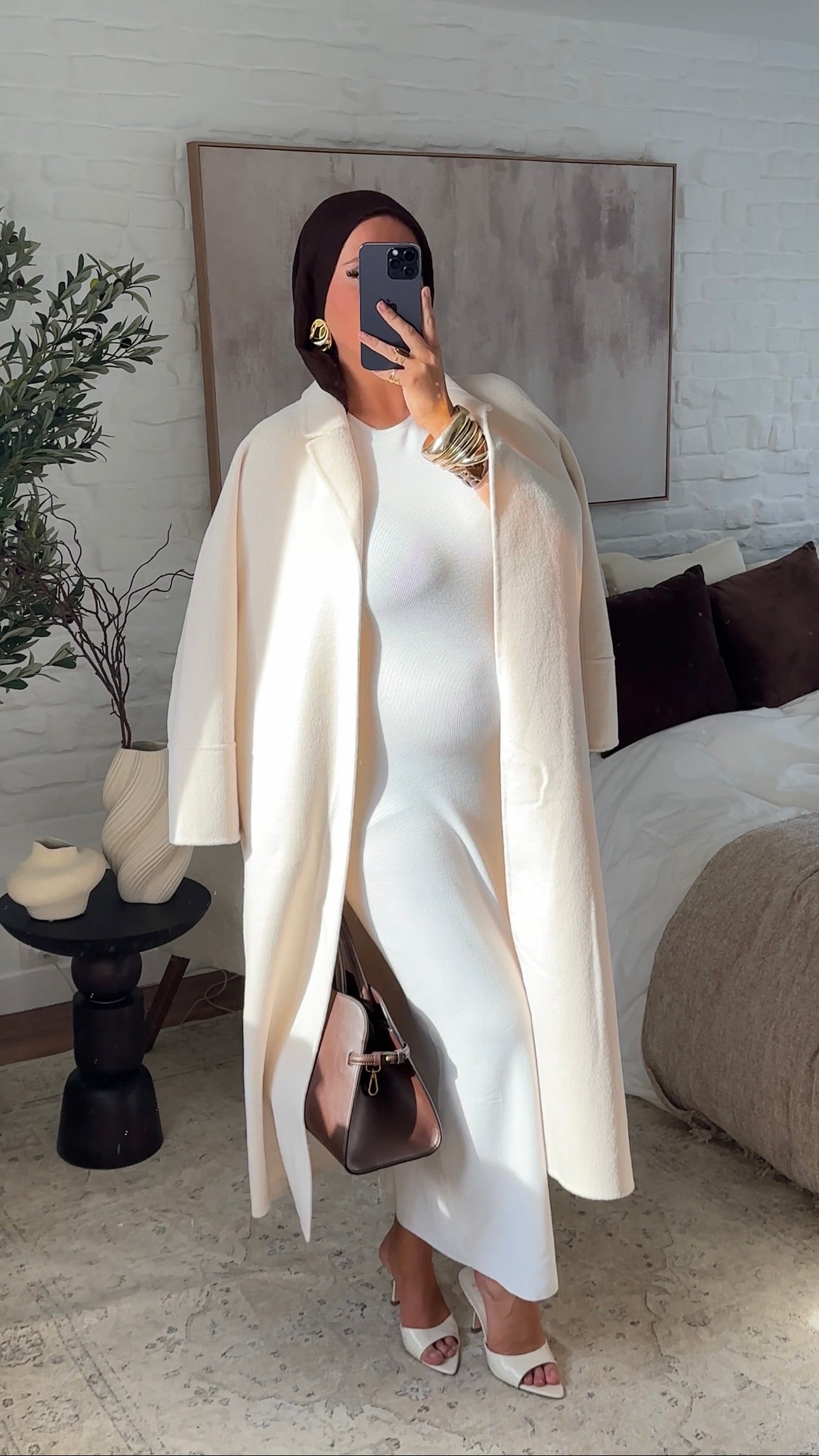 Robe longue en maille à manches longues | Blanc