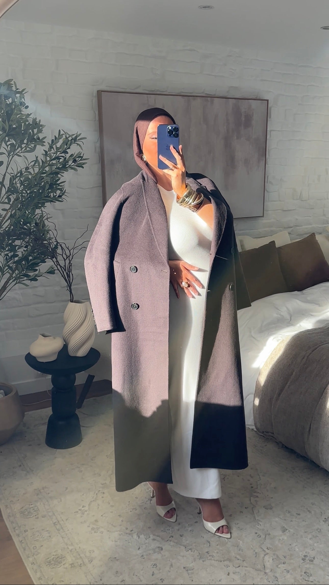Robe longue en maille à manches longues | Blanc