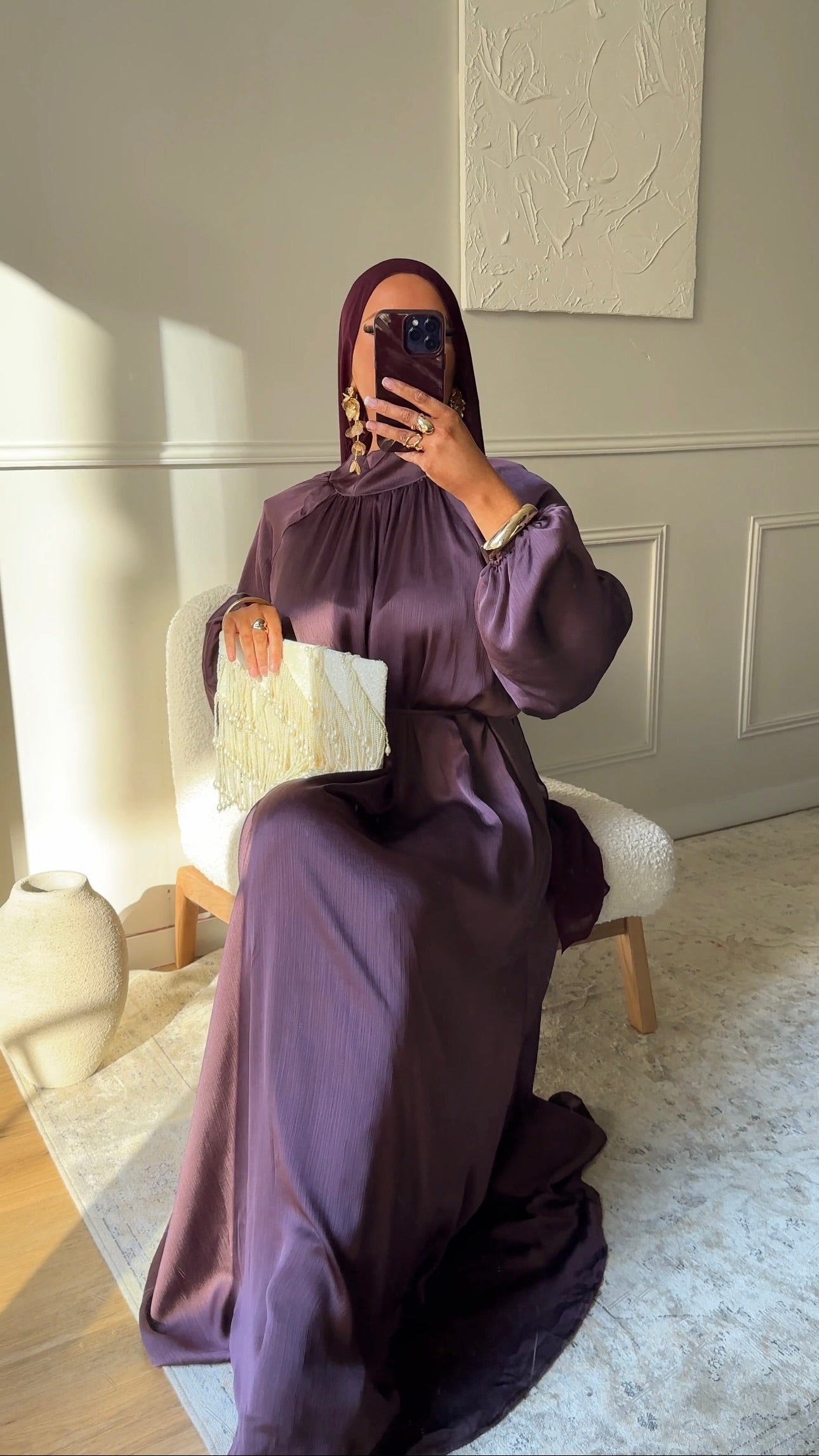 Robe ultra longue satinée à ceinture | Violet
