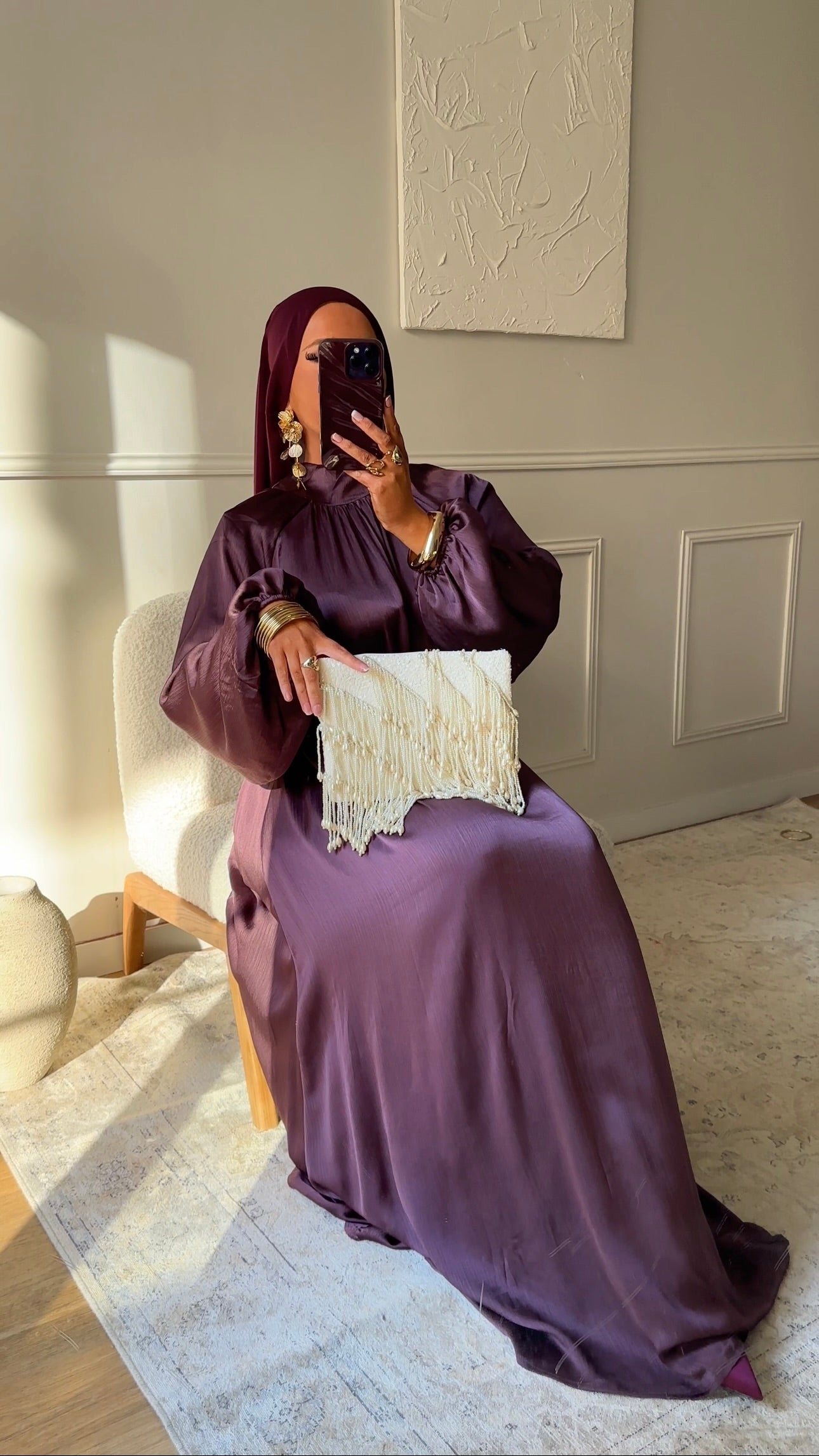 Robe ultra longue satinée à ceinture | Violet