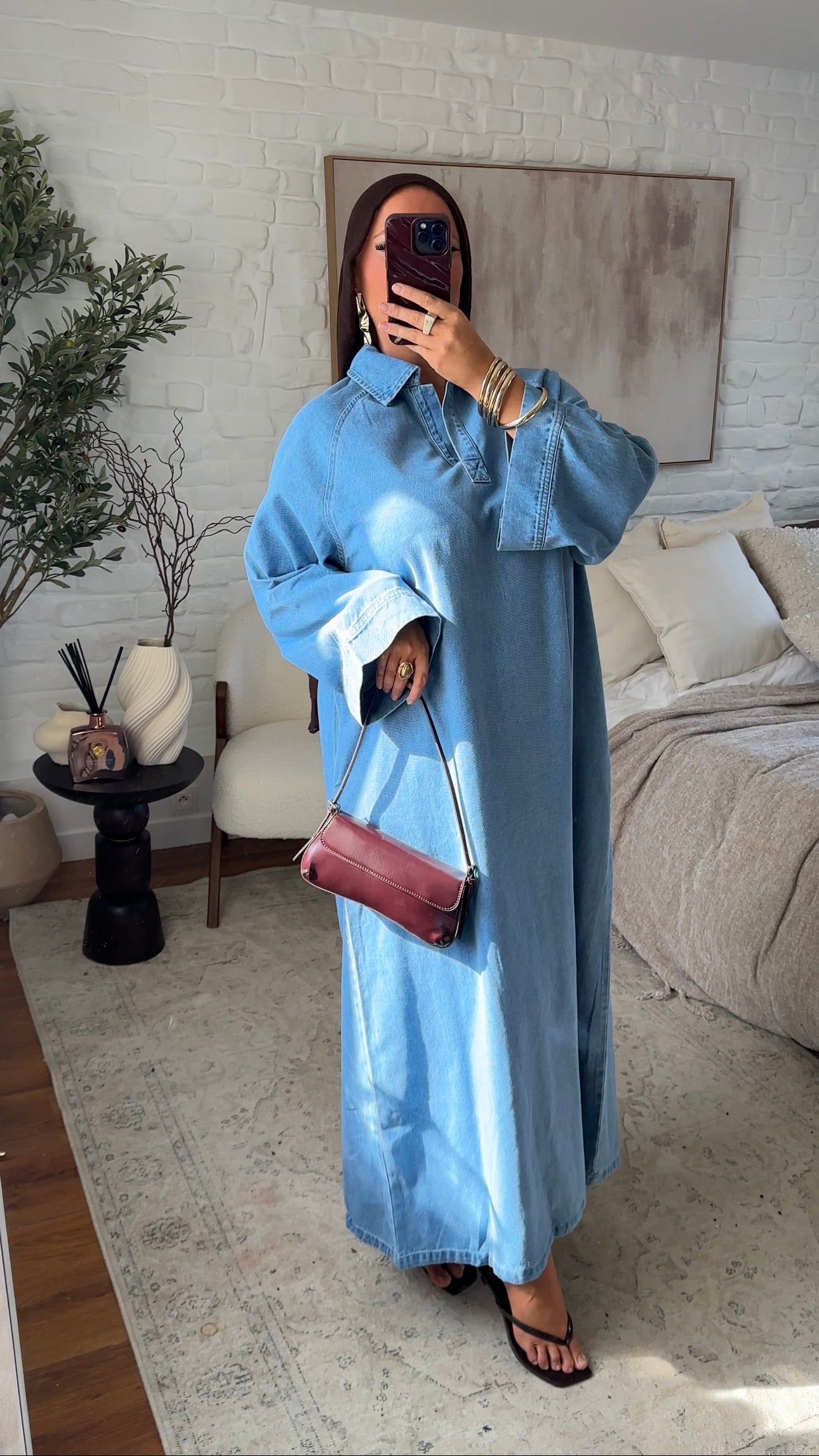 Chemise ultra longue sans fentes en jean | Denim clair