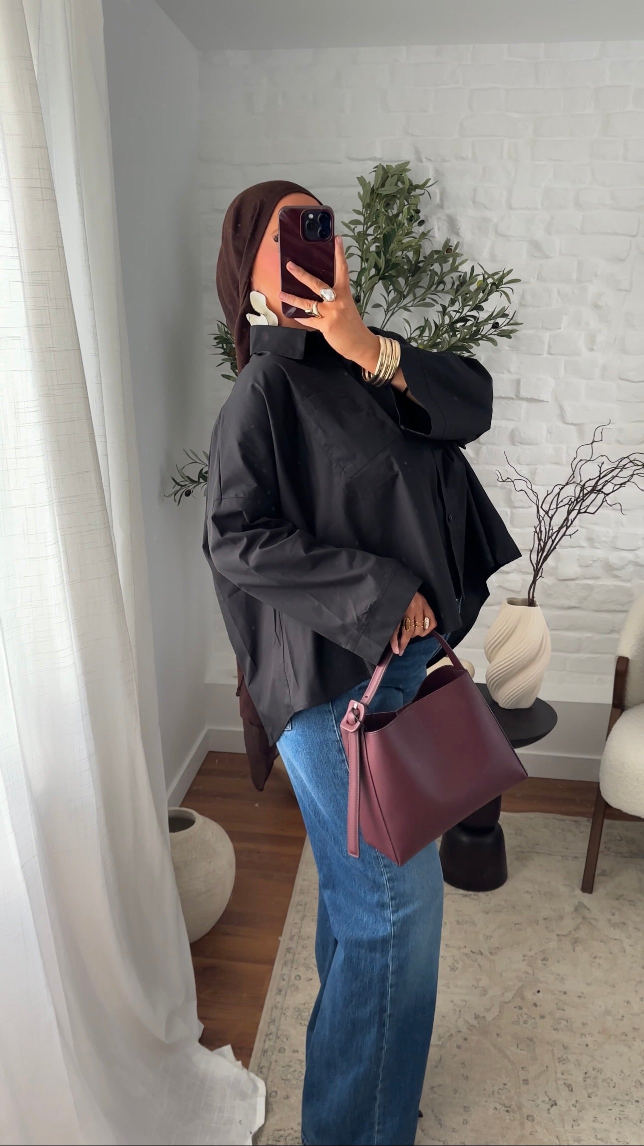 Chemise mi longue en coton | Noir
