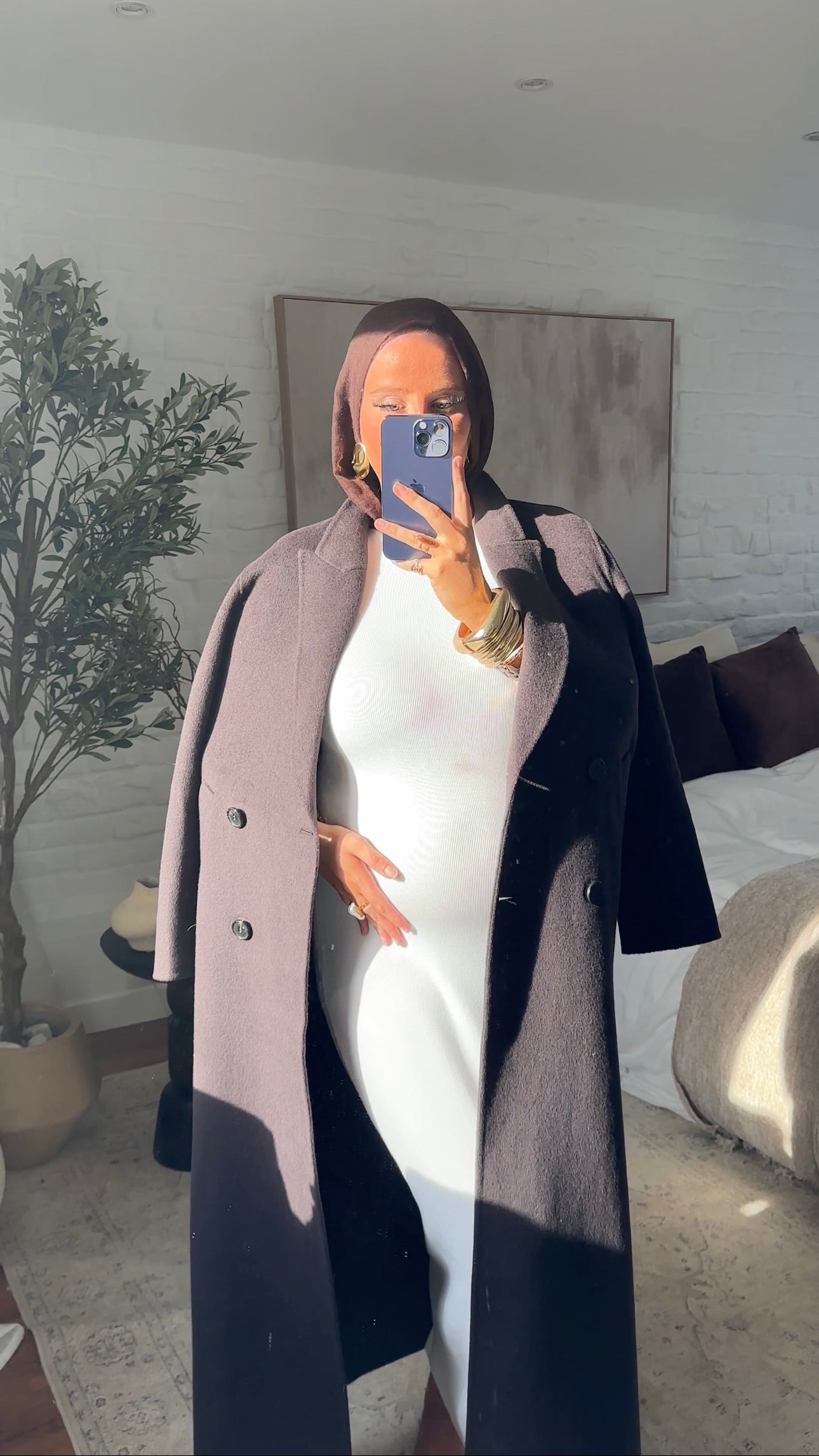 Robe longue en maille à manches longues | Blanc