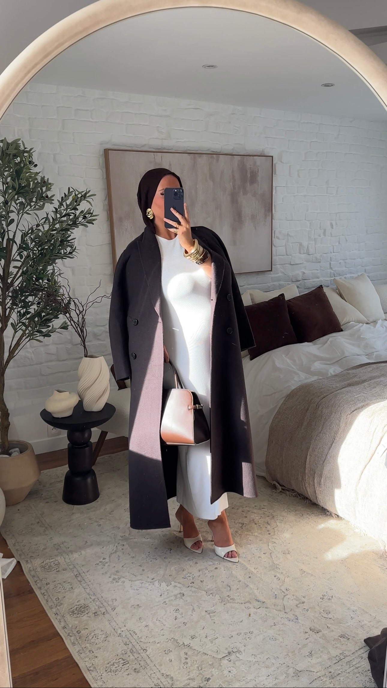 Robe longue en maille à manches longues | Blanc