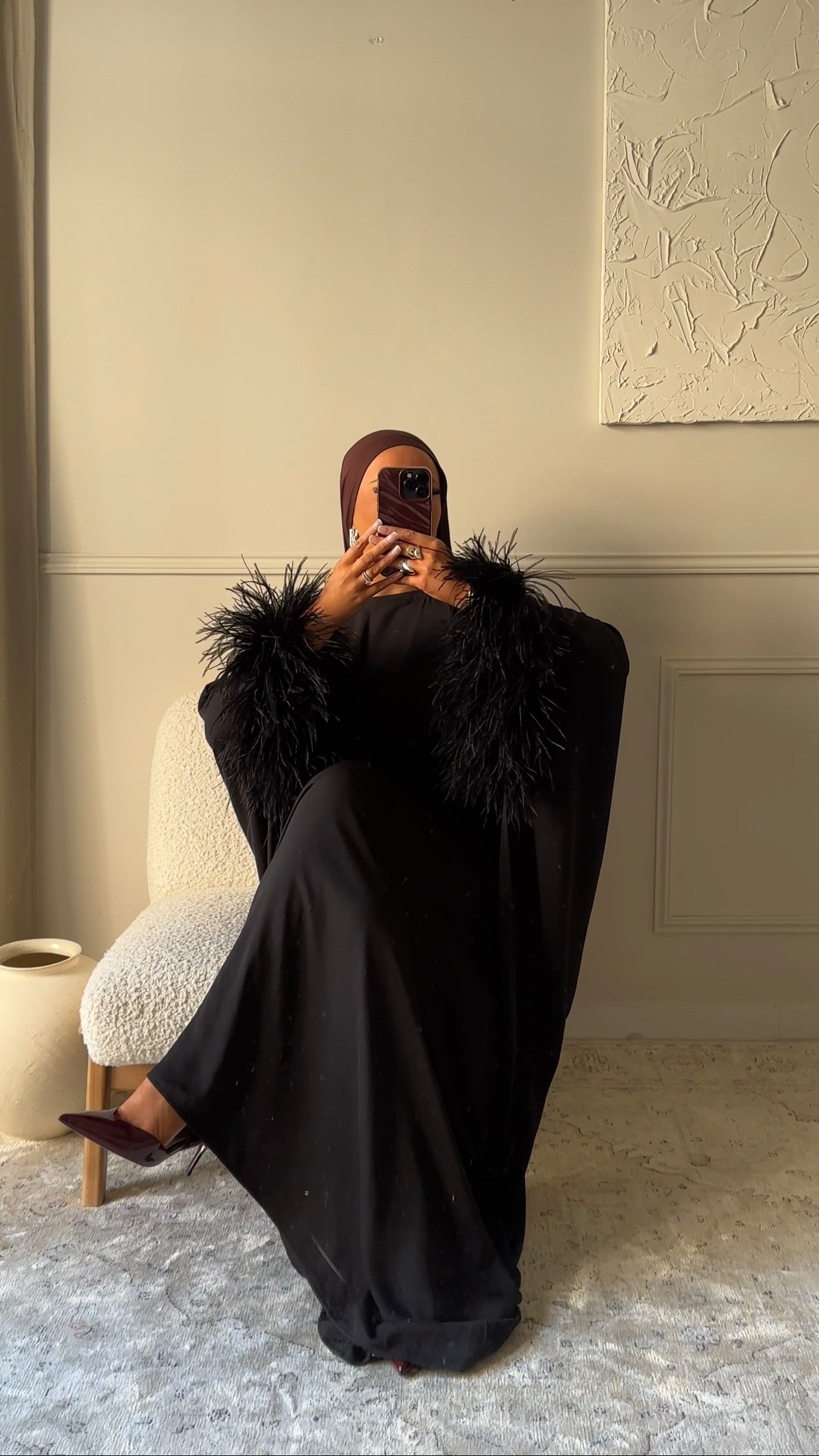 Robe JANNAYA à plumes d’autruche ultra longue | Noir
