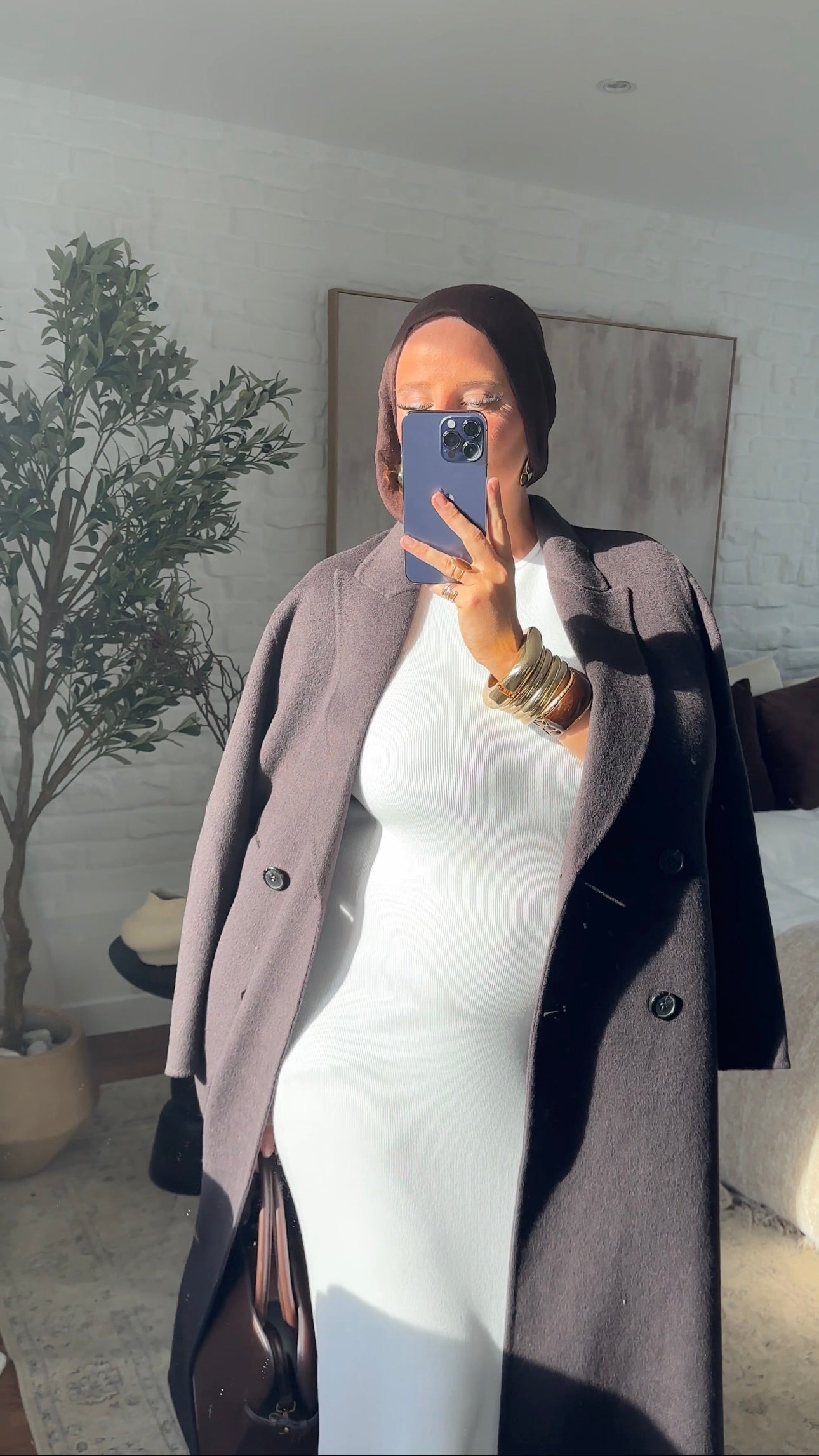 Robe longue en maille à manches longues | Blanc