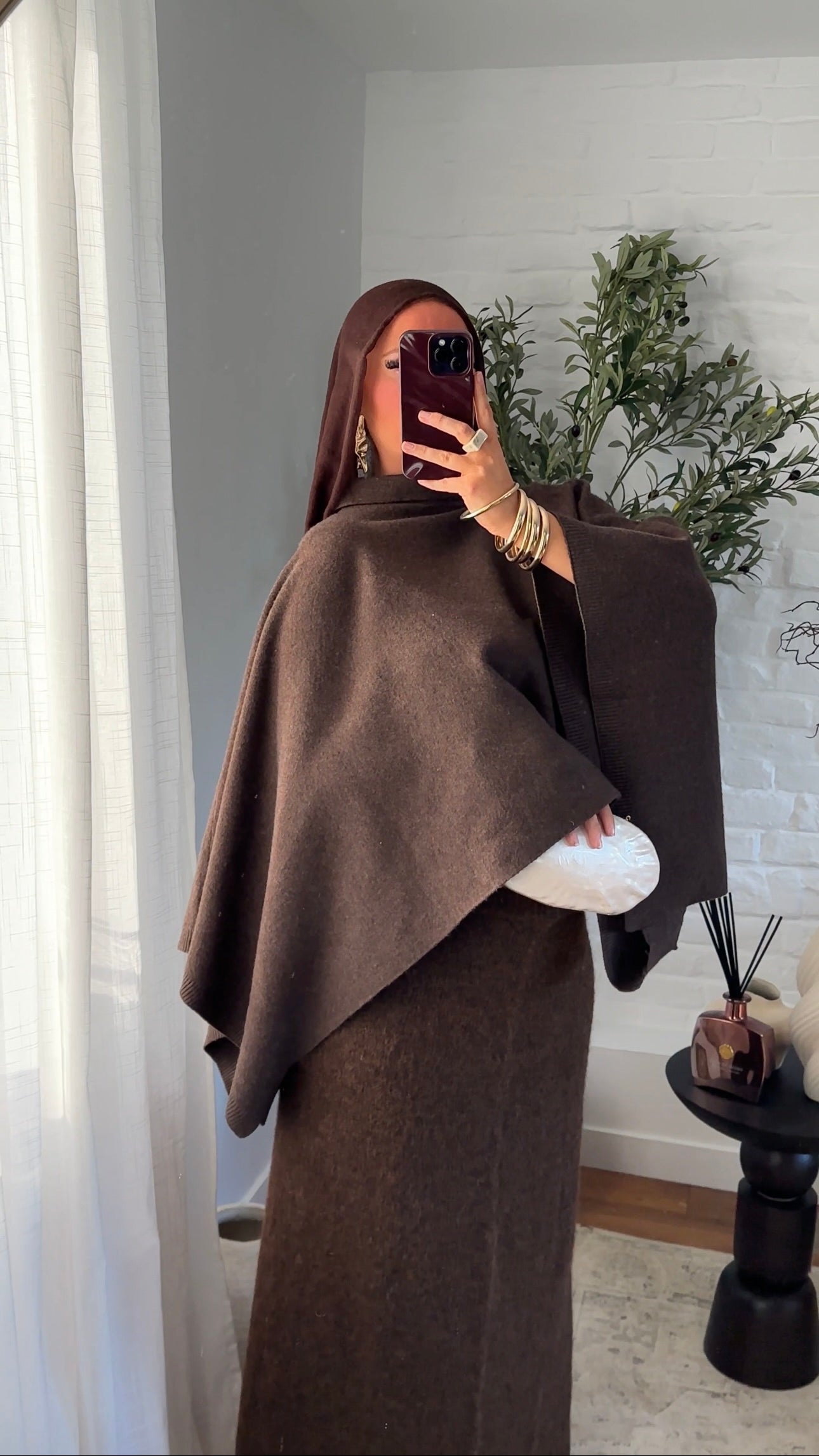 Cape en maille ultra douce Marron | Pré-commande