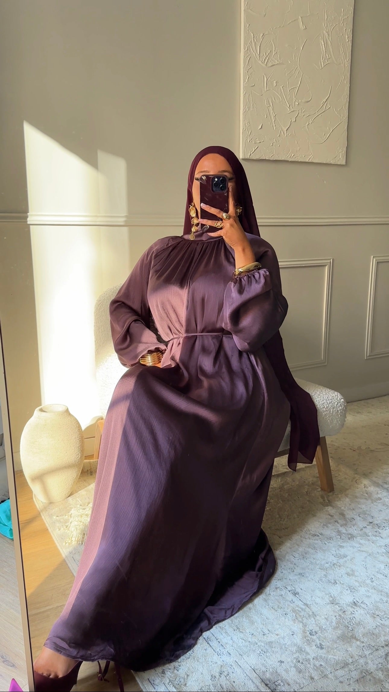 Robe ultra longue satinée à ceinture | Violet
