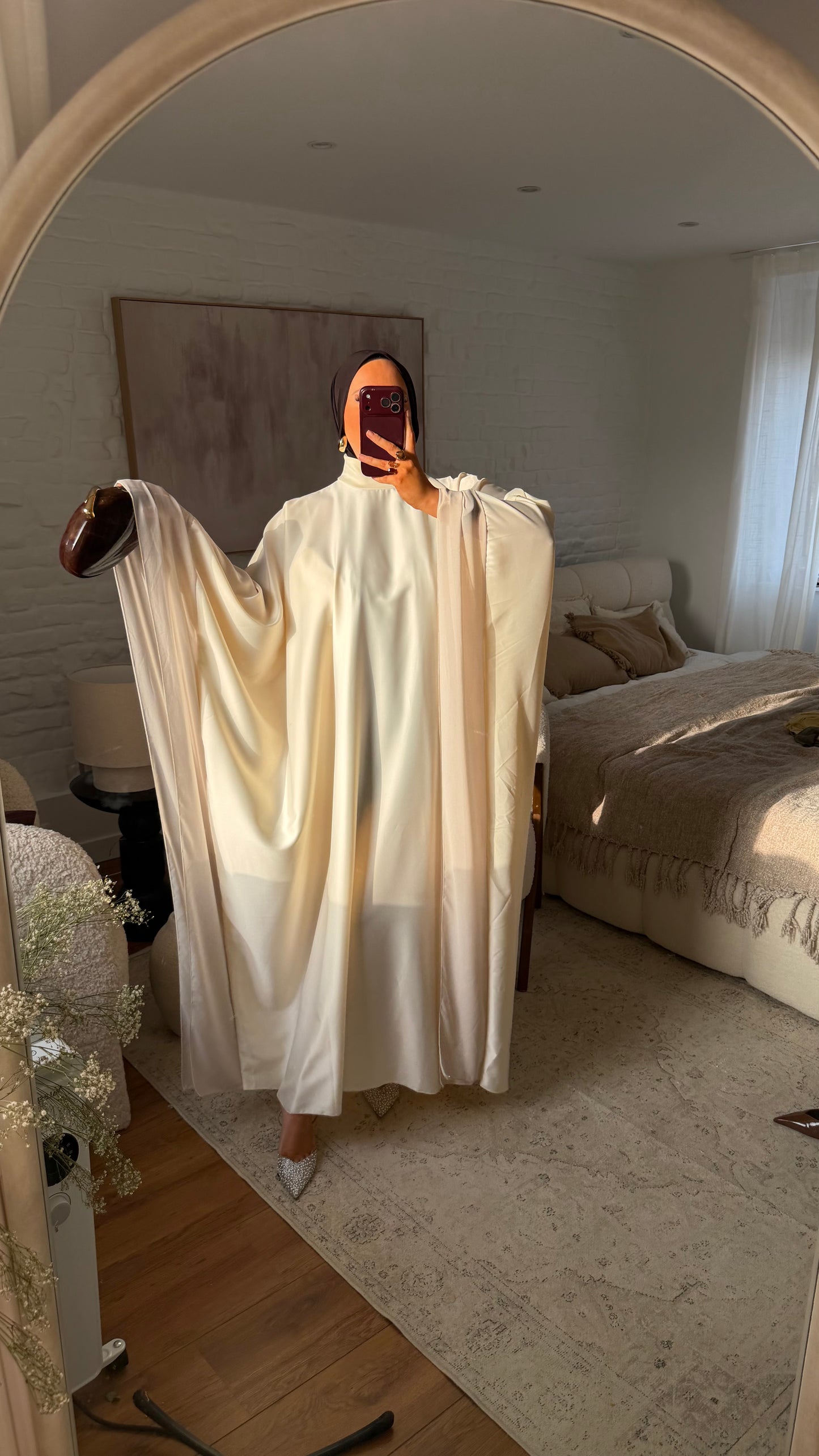 Robe abaya satinée | BEIGE