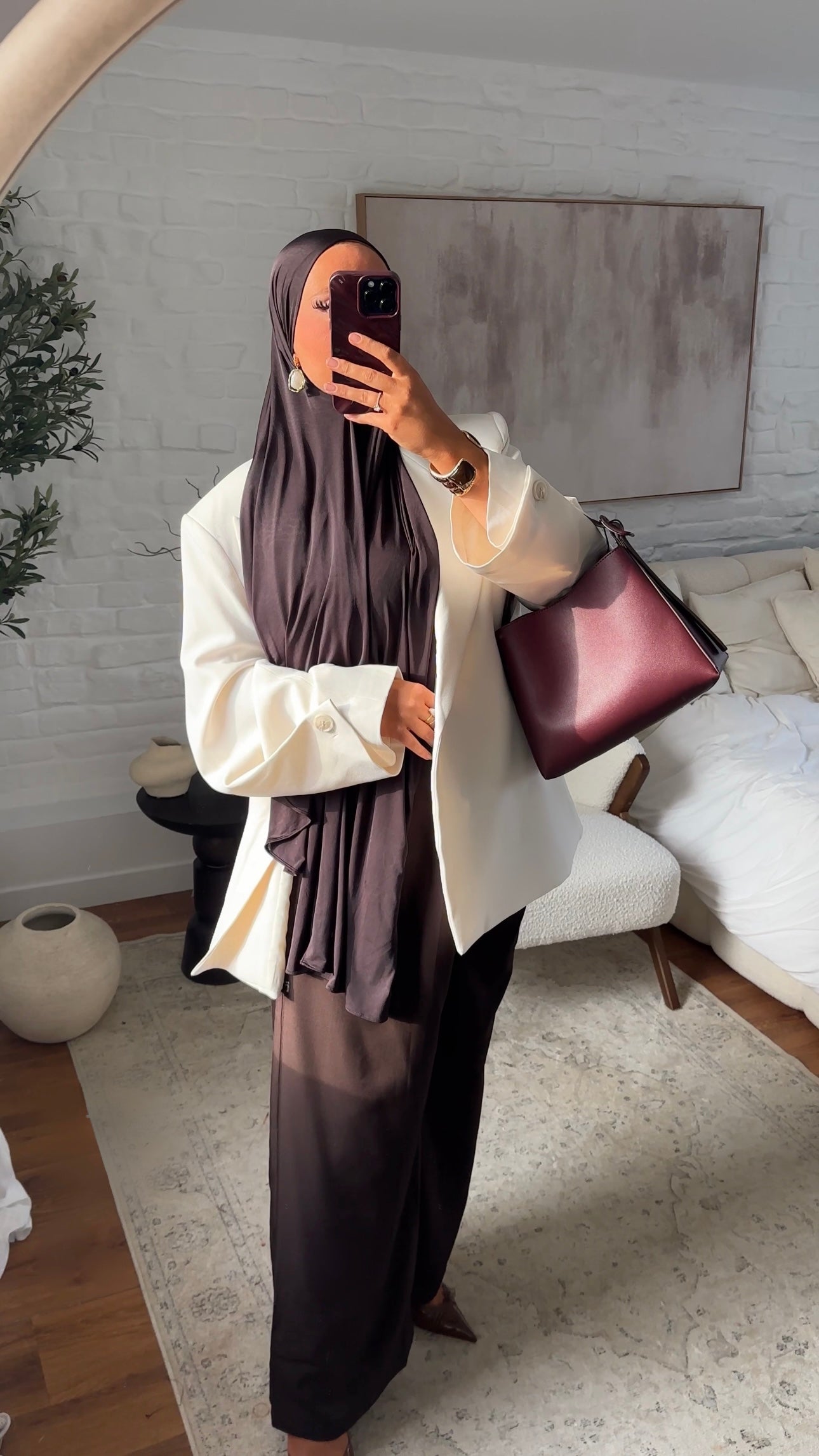 Pantalon oversize ultra long avec ceinture | Marron