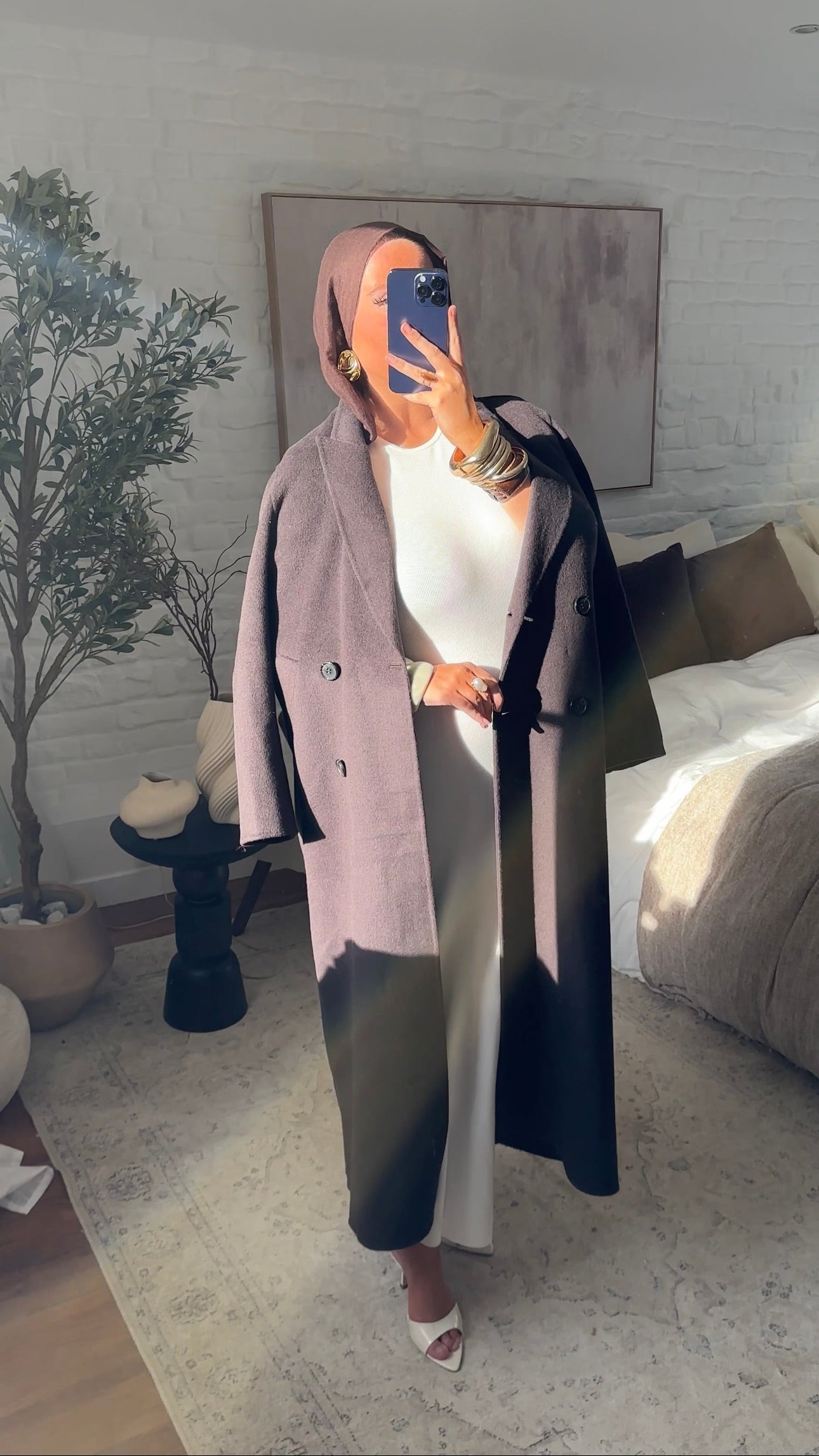 Robe longue en maille à manches longues | Blanc