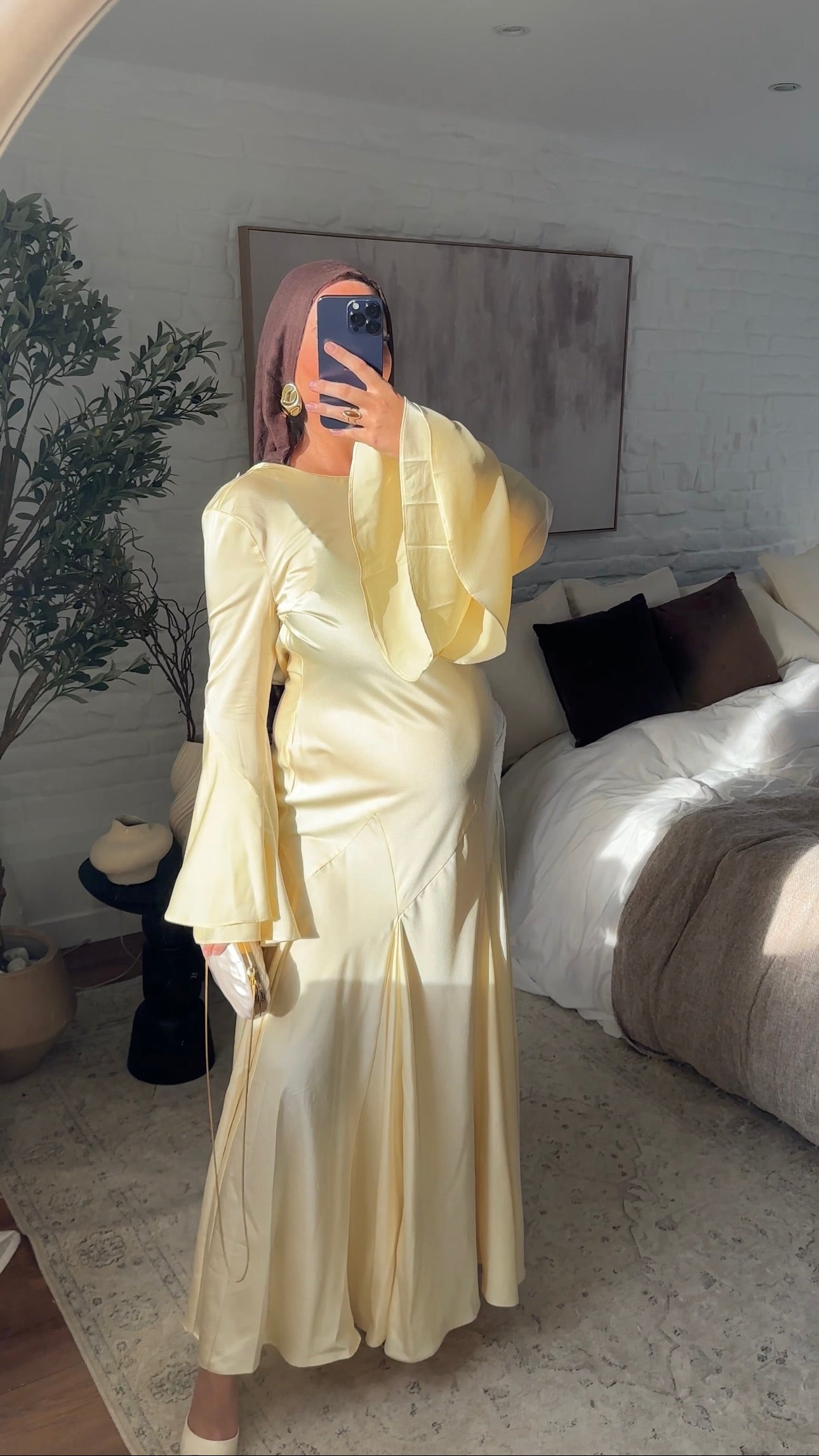 Robe évasée ultra longue à manches évasées | Jaune