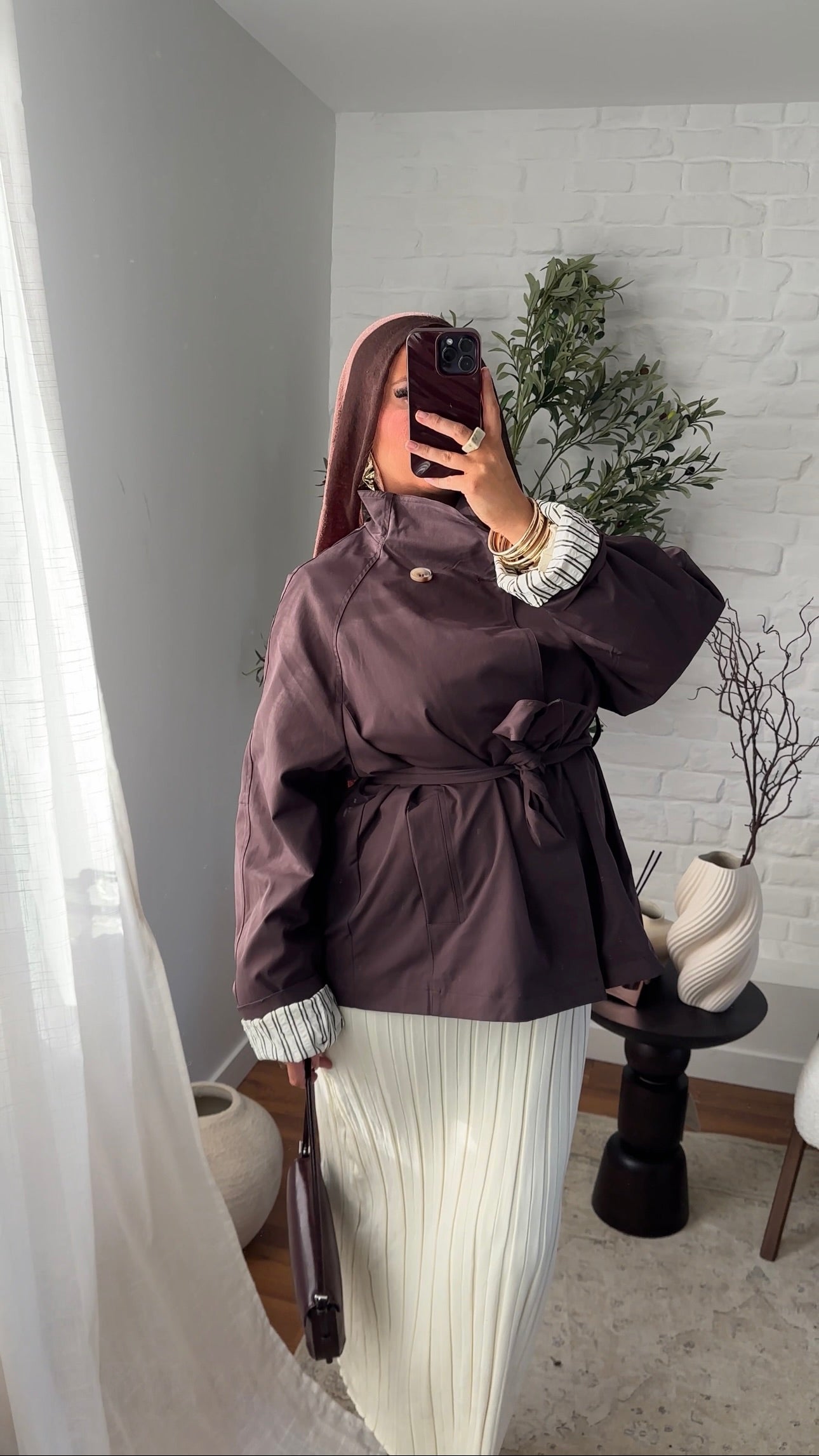 Trench mi long à ceinture | Acajou