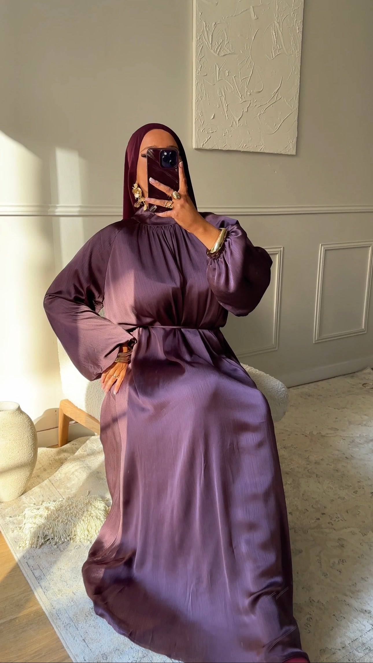 Robe ultra longue satinée à ceinture | Violet