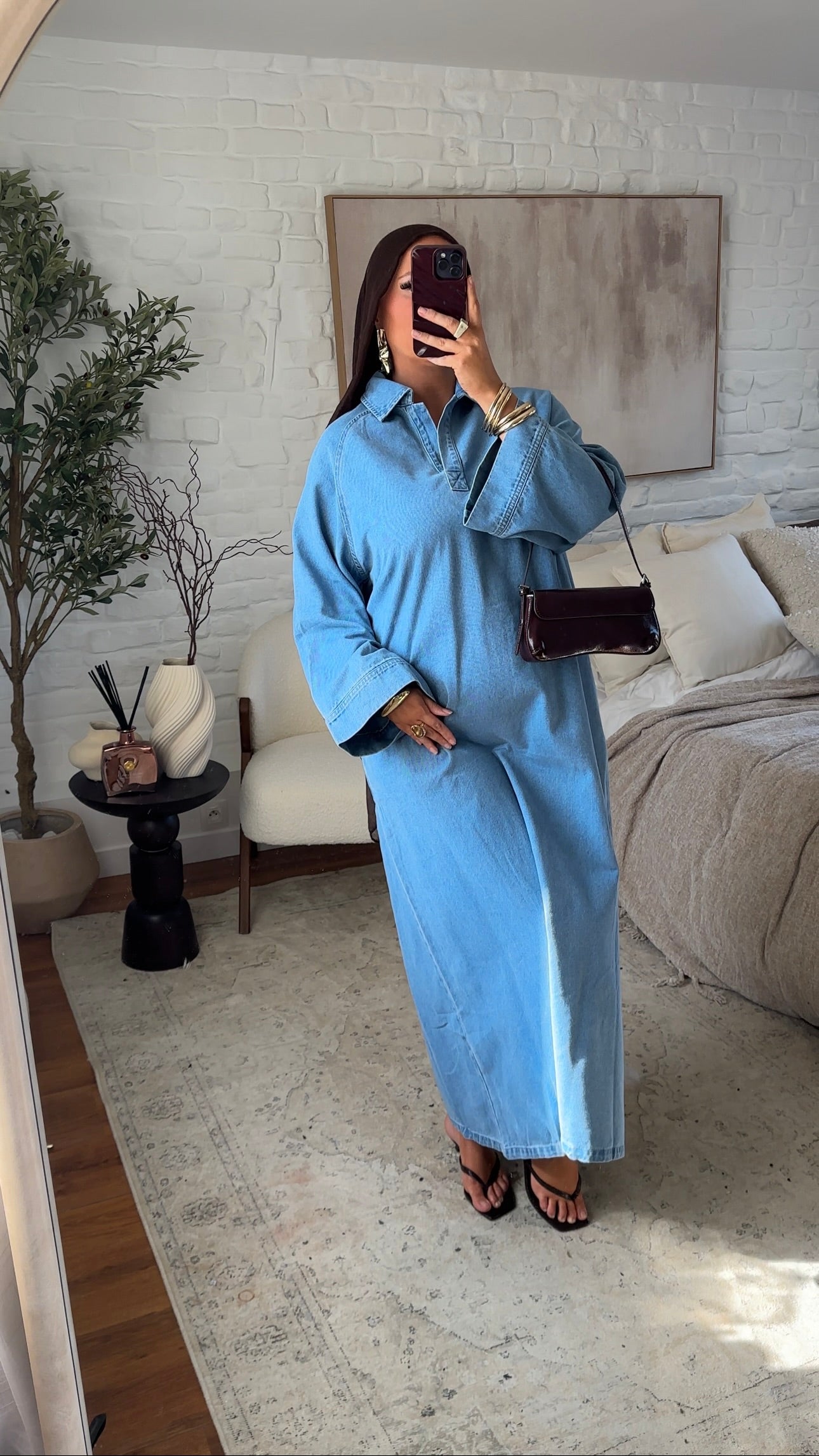 Chemise ultra longue sans fentes en jean | Denim clair