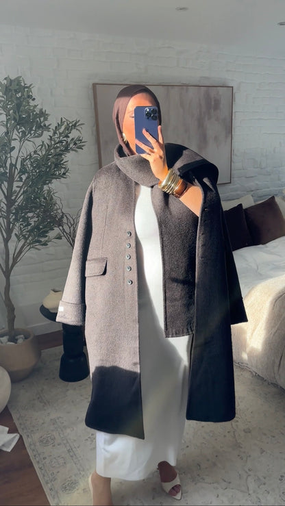 [GAMME LUXE] Manteau long en laine véritable ultra chaud à cape | Marron