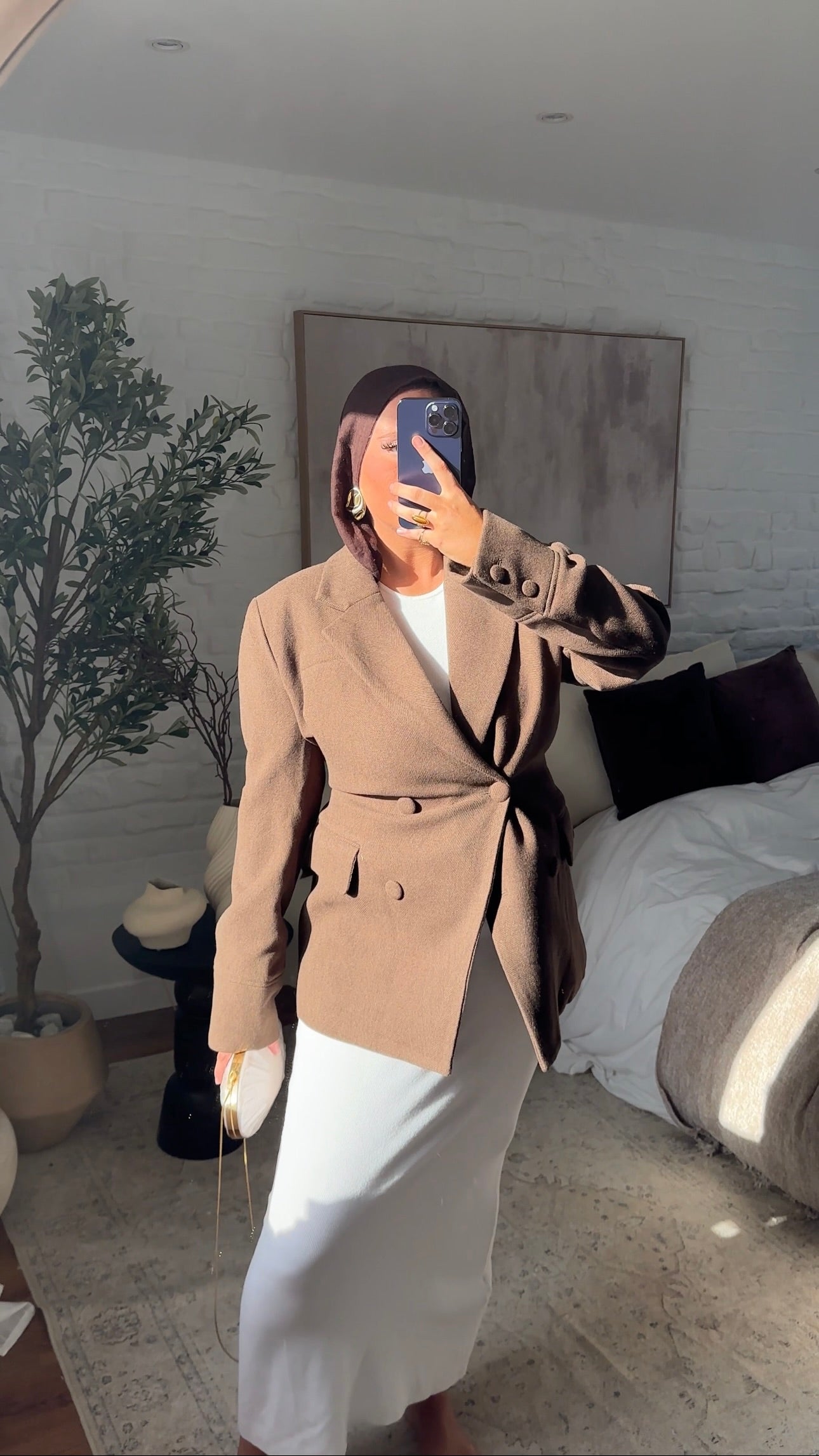 [GAMME LUXE] Veste/manteau cintré en laine véritable | Marron