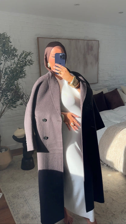 [GAMME PREMIUM] Manteau ultra long en laine véritable | Marron dark chocolat