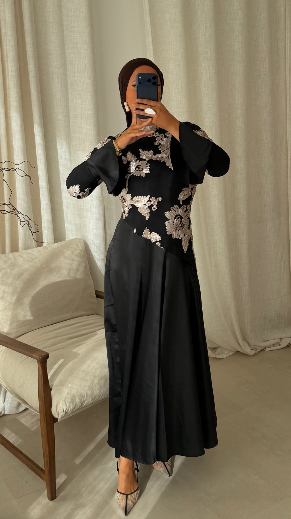 Robe longue à motifs YANA | Noir