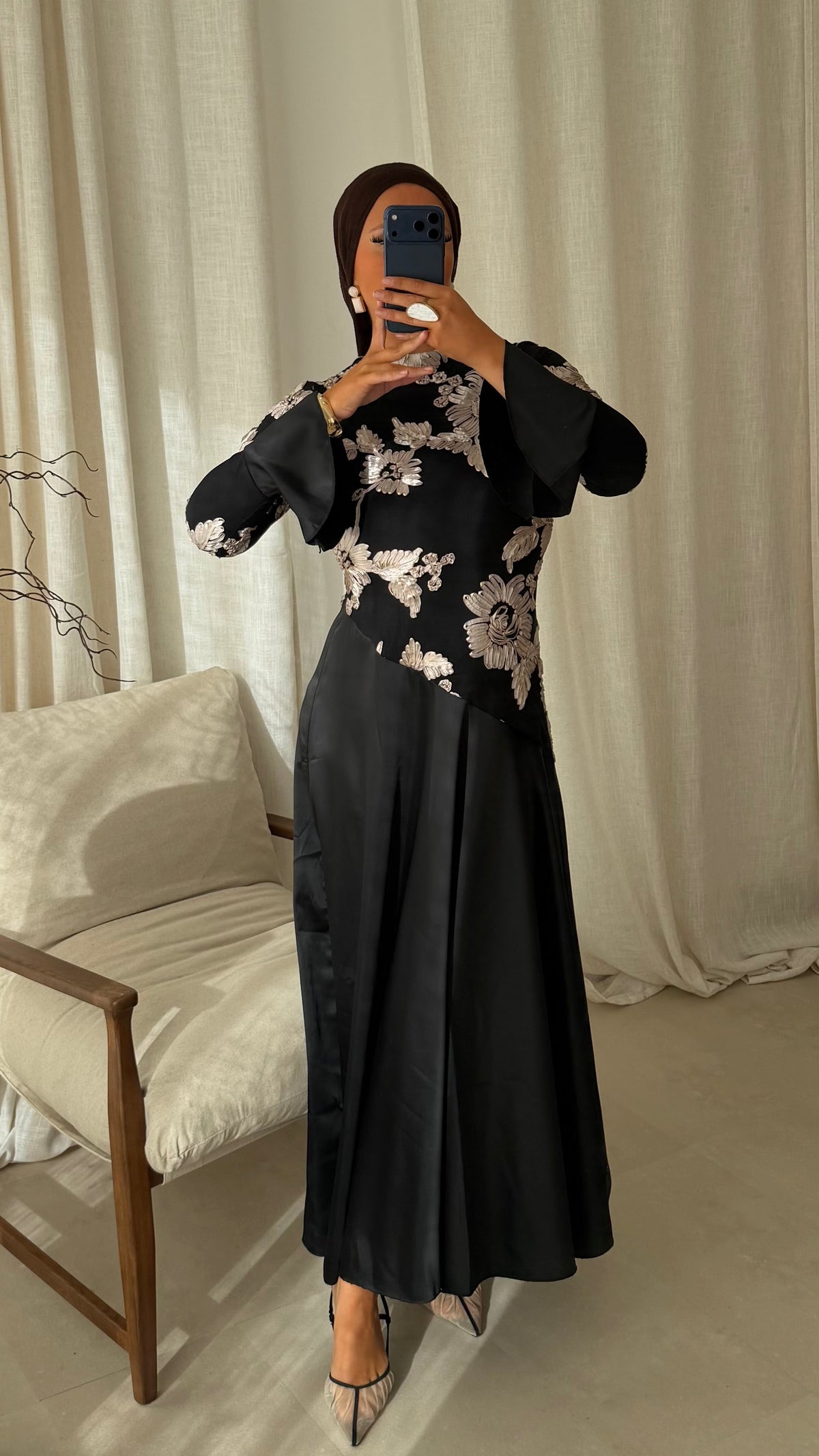 Robe longue à motifs YANA | Noir
