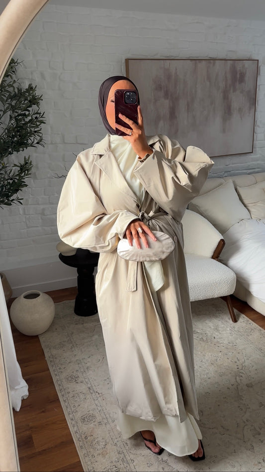 Trench ultra long à manches bouffantes | Beige