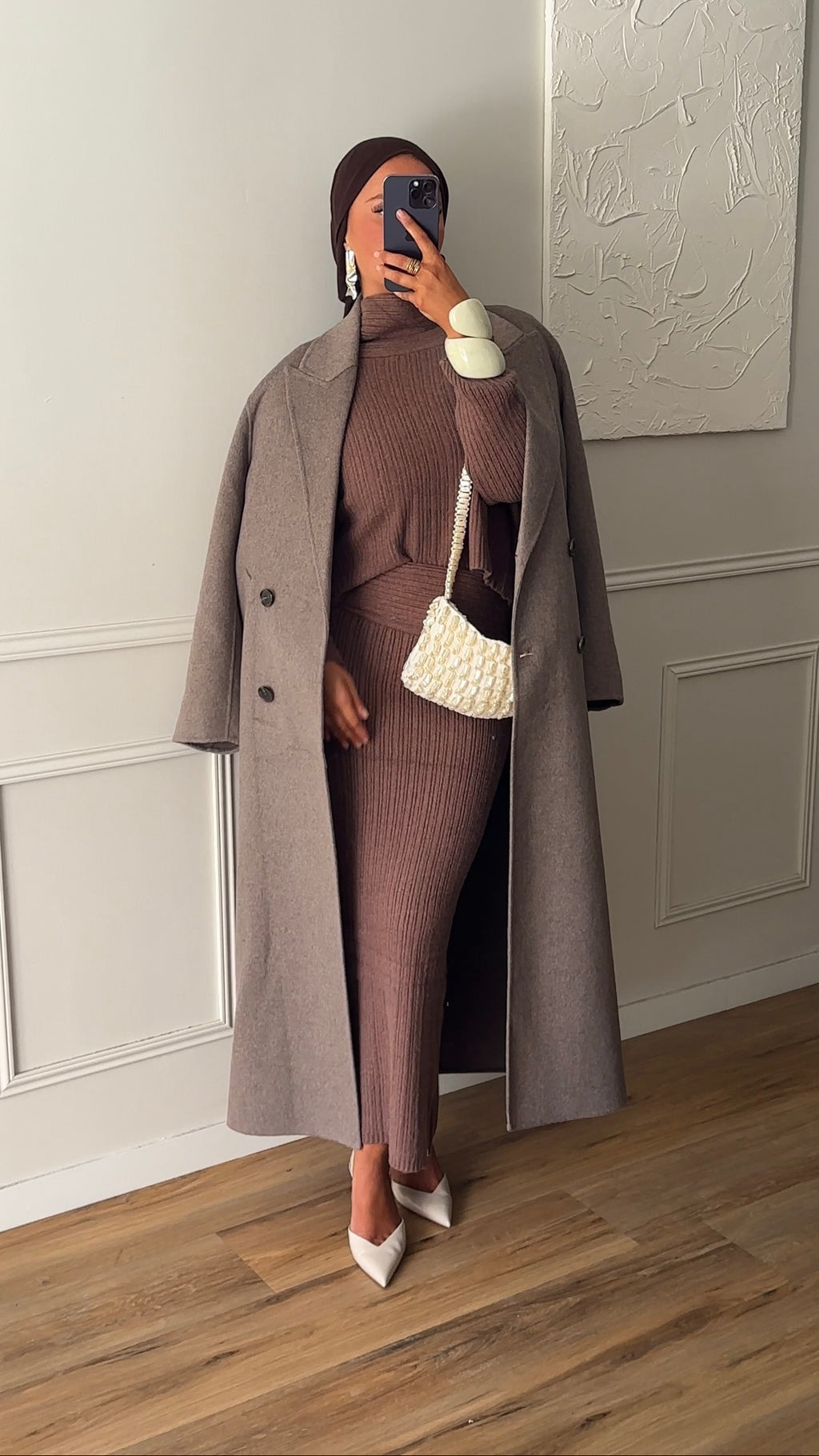 [GAMME PREMIUM] Manteau ultra long en laine véritable fait main | Taupe
