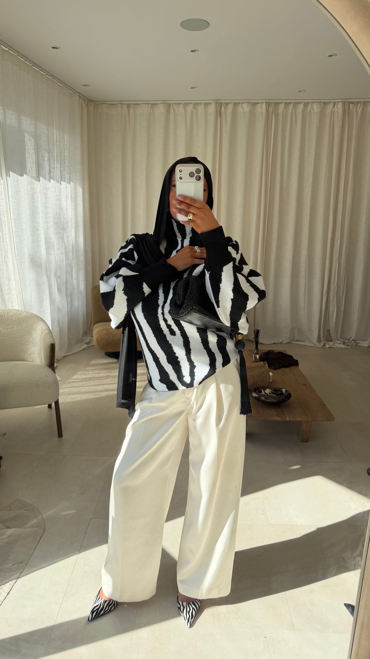 Pull ultra large zébré AZIA | Noir et blanc