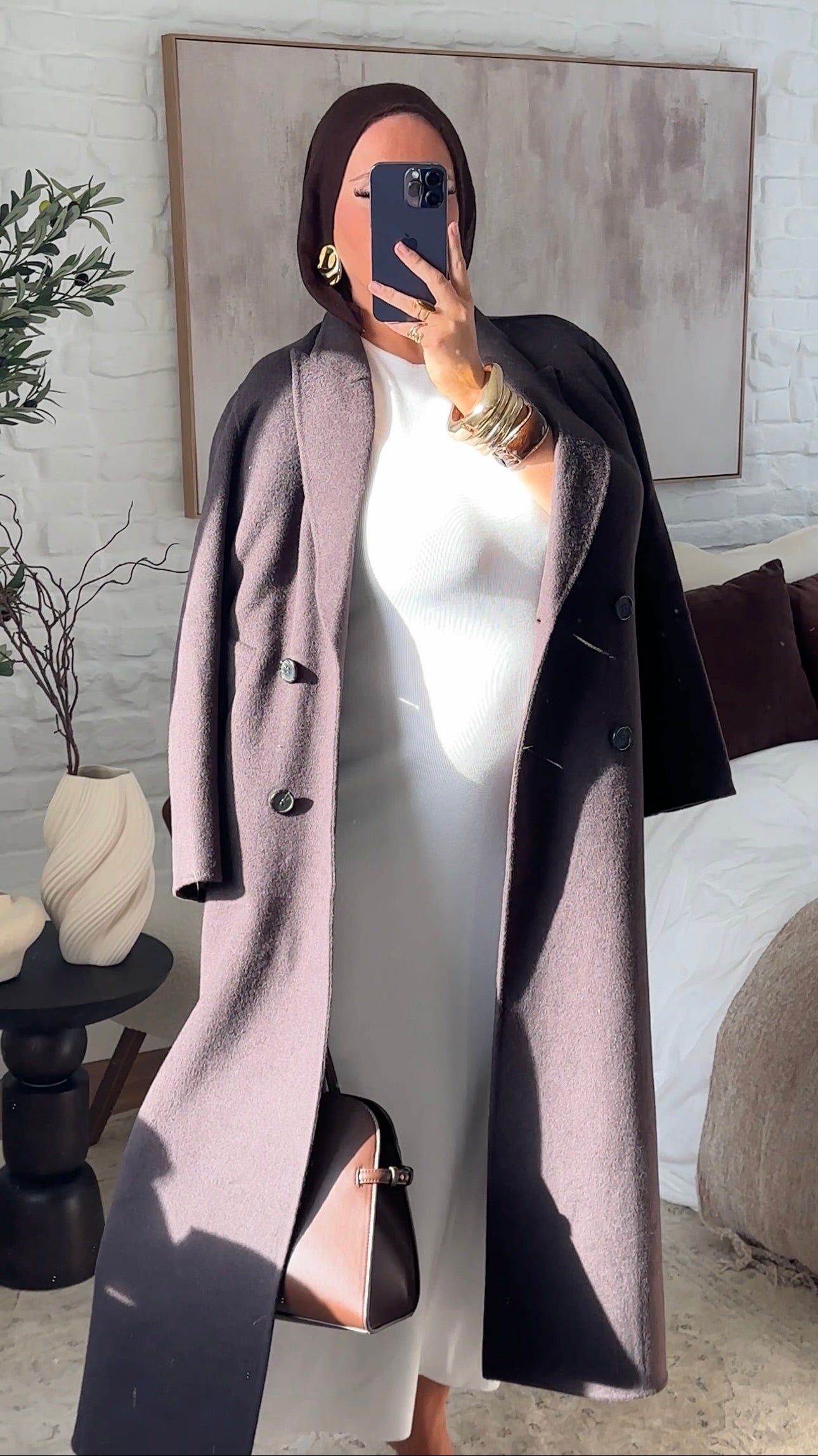[GAMME PREMIUM] Manteau ultra long en laine véritable | Marron dark chocolat