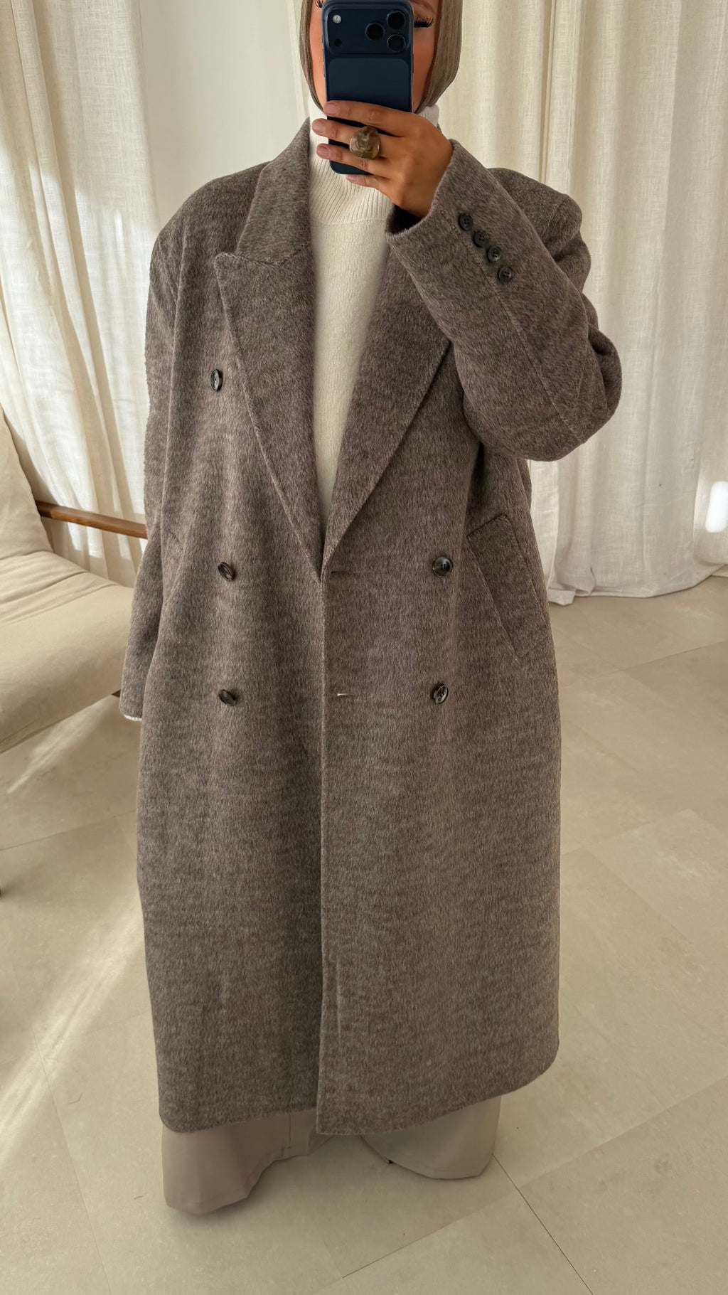 [GAMME LUXE] Manteau ultra long et chaud en laine véritable | Taupe