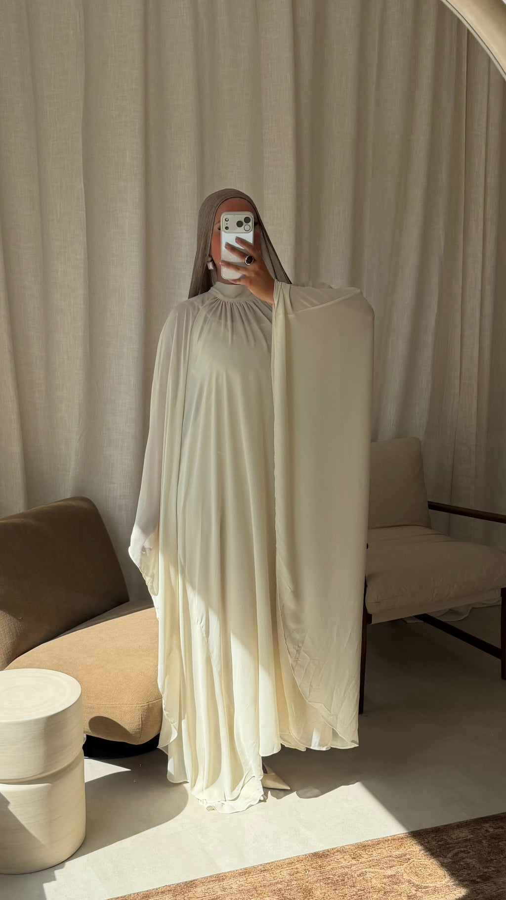 Robe doublée ultra longue et évasée | Crème