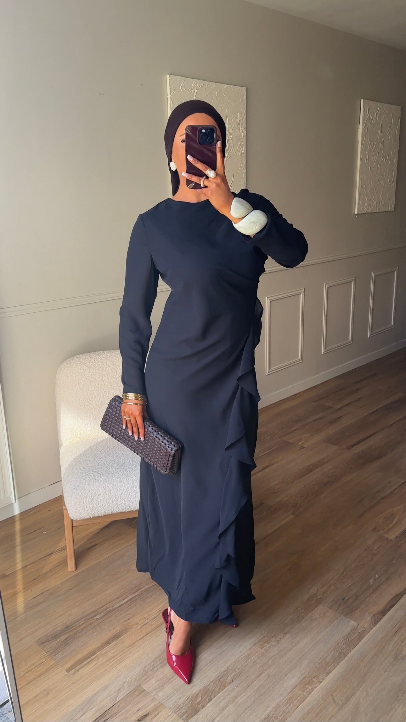 Robe longue à volant | Noir