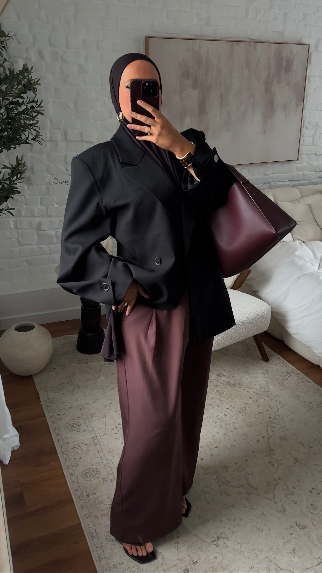 Pantalon oversize ultra long avec ceinture | Bordeaux