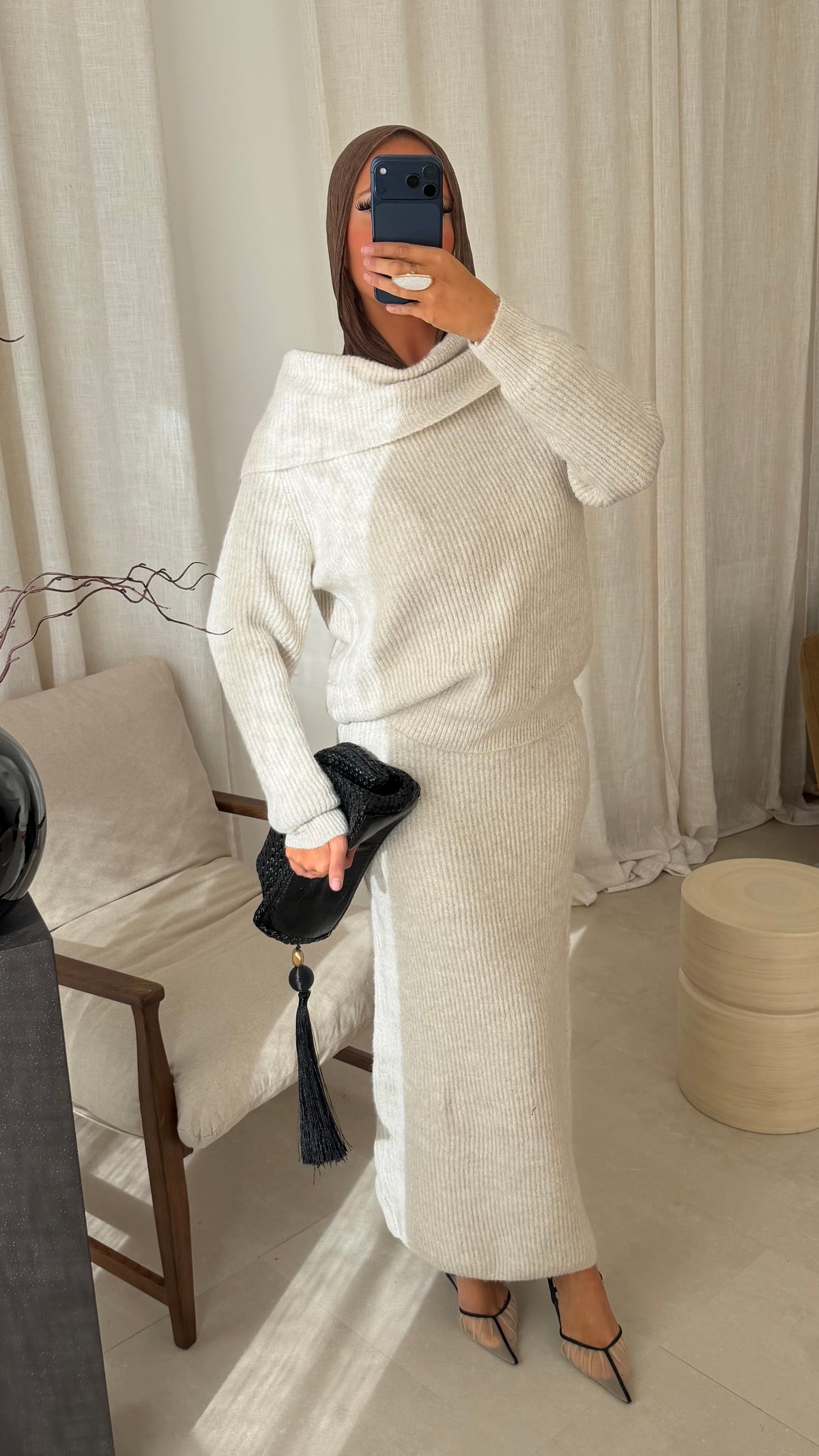 [GAMME PREMIUM] Ensemble en maille côtelée EREL | Crème