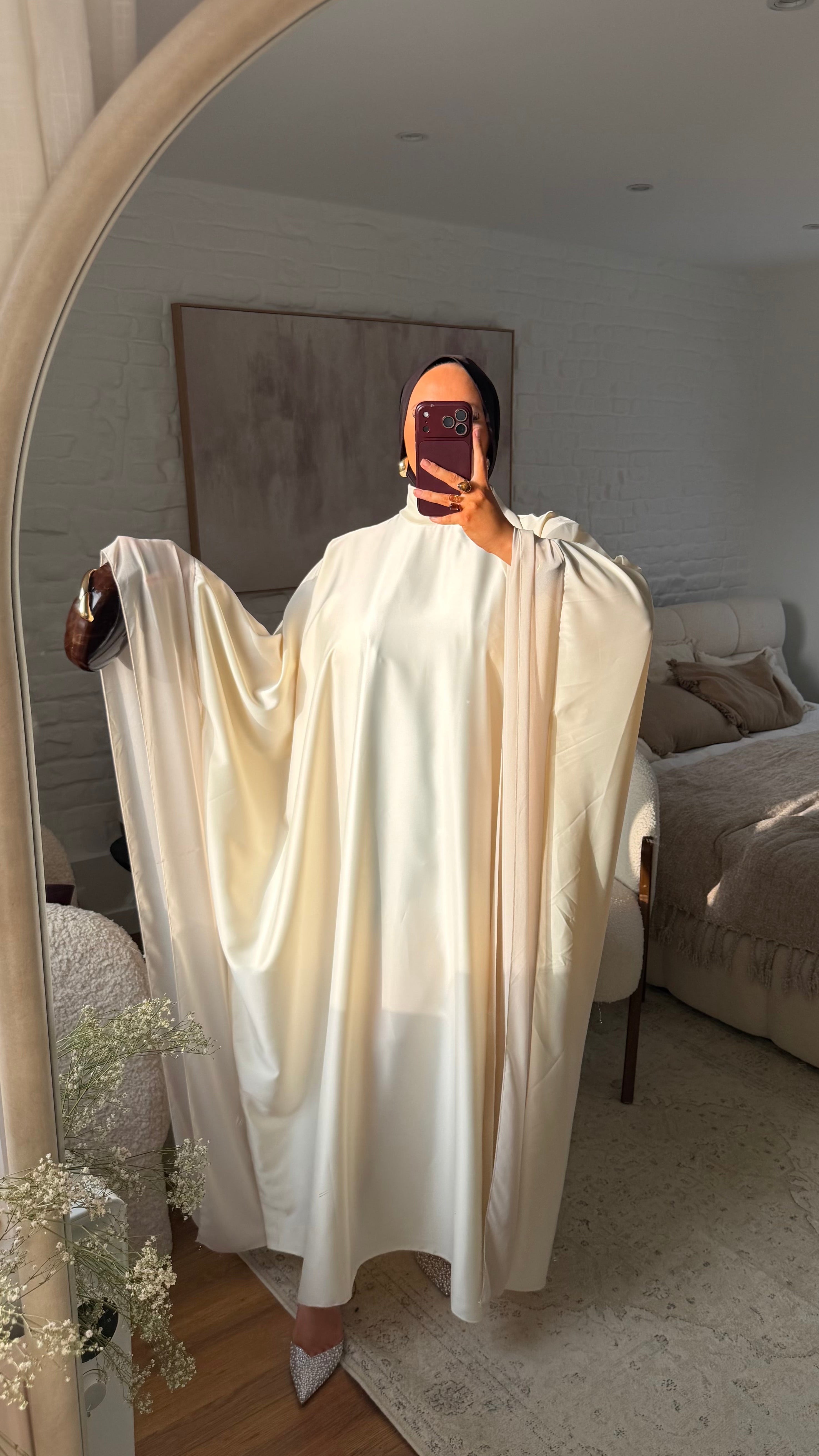 Robe abaya satinée | BEIGE