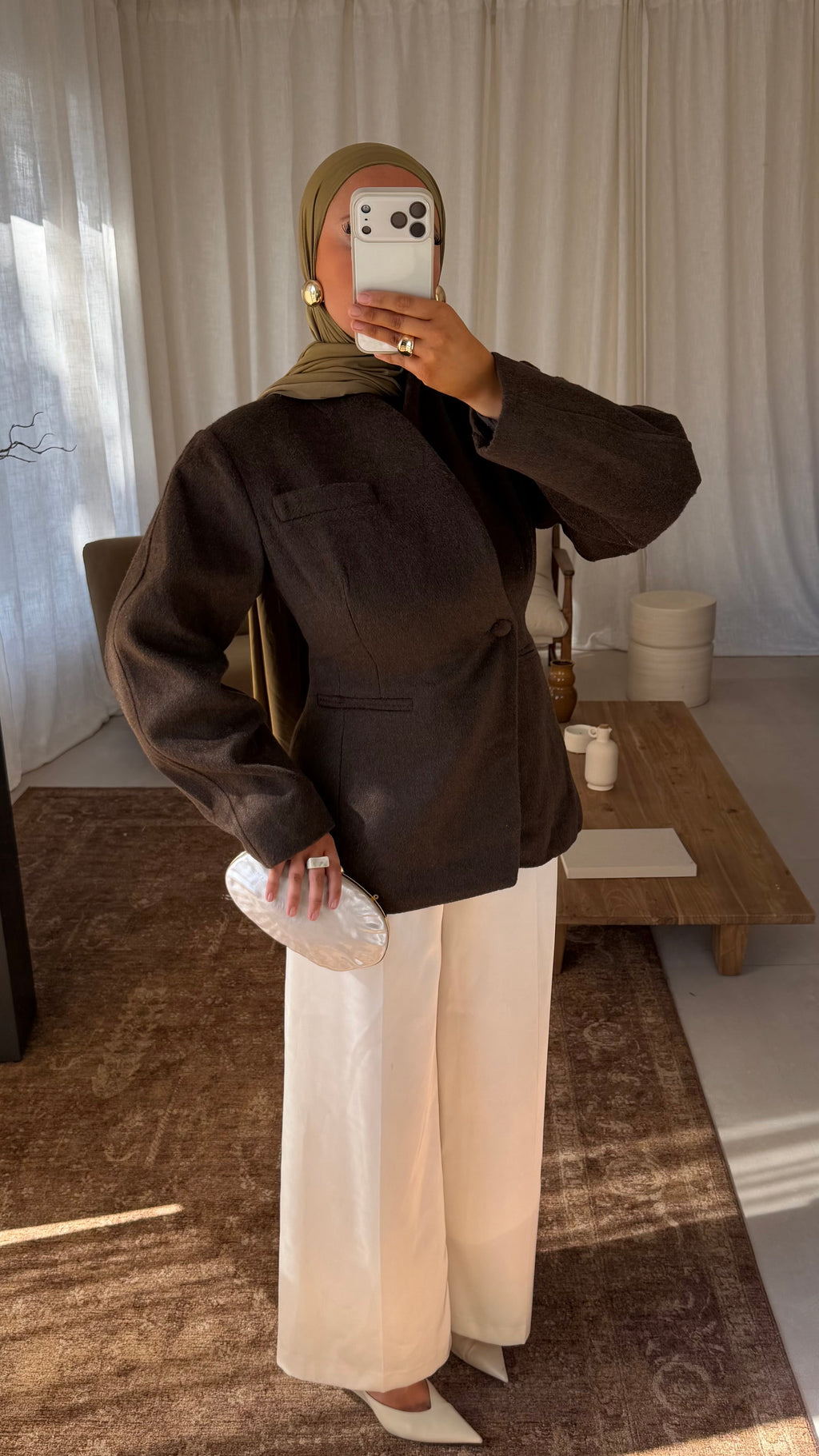 [GAMME LUXE] Blazer manteau en laine véritable | Marron