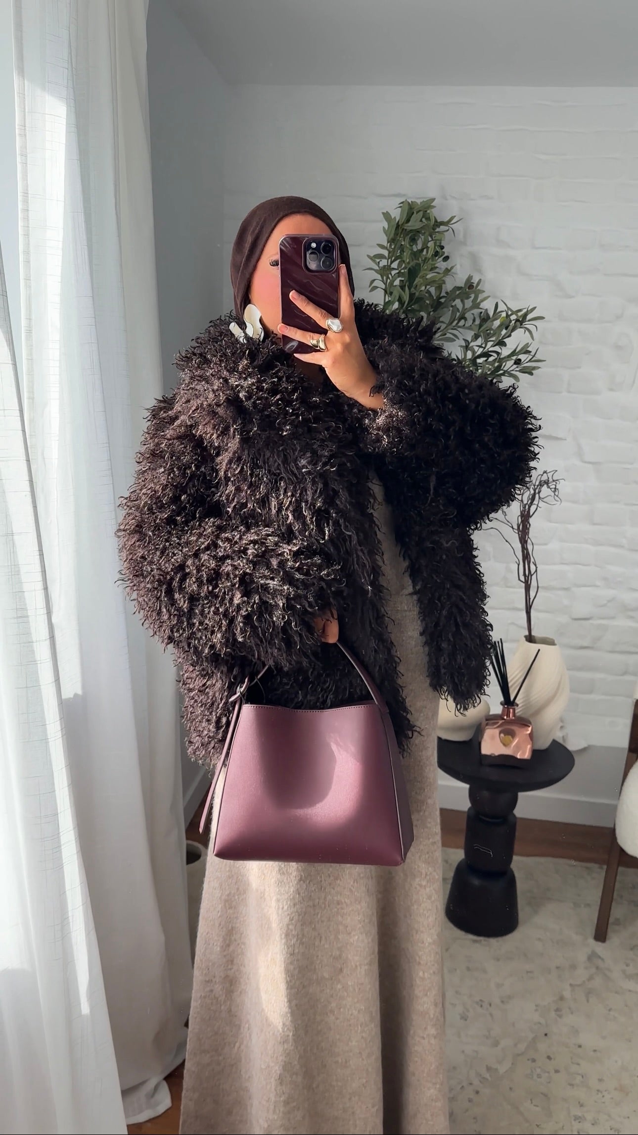 Veste en fausse fourrure à peluches | Marron