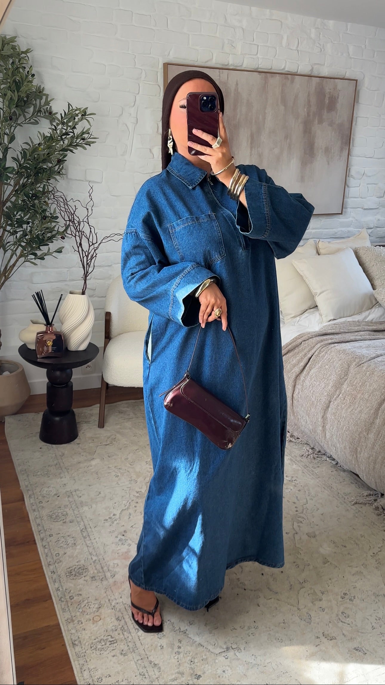 Chemise ultra longue sans fentes en jean brut à fermeture | Denim brut